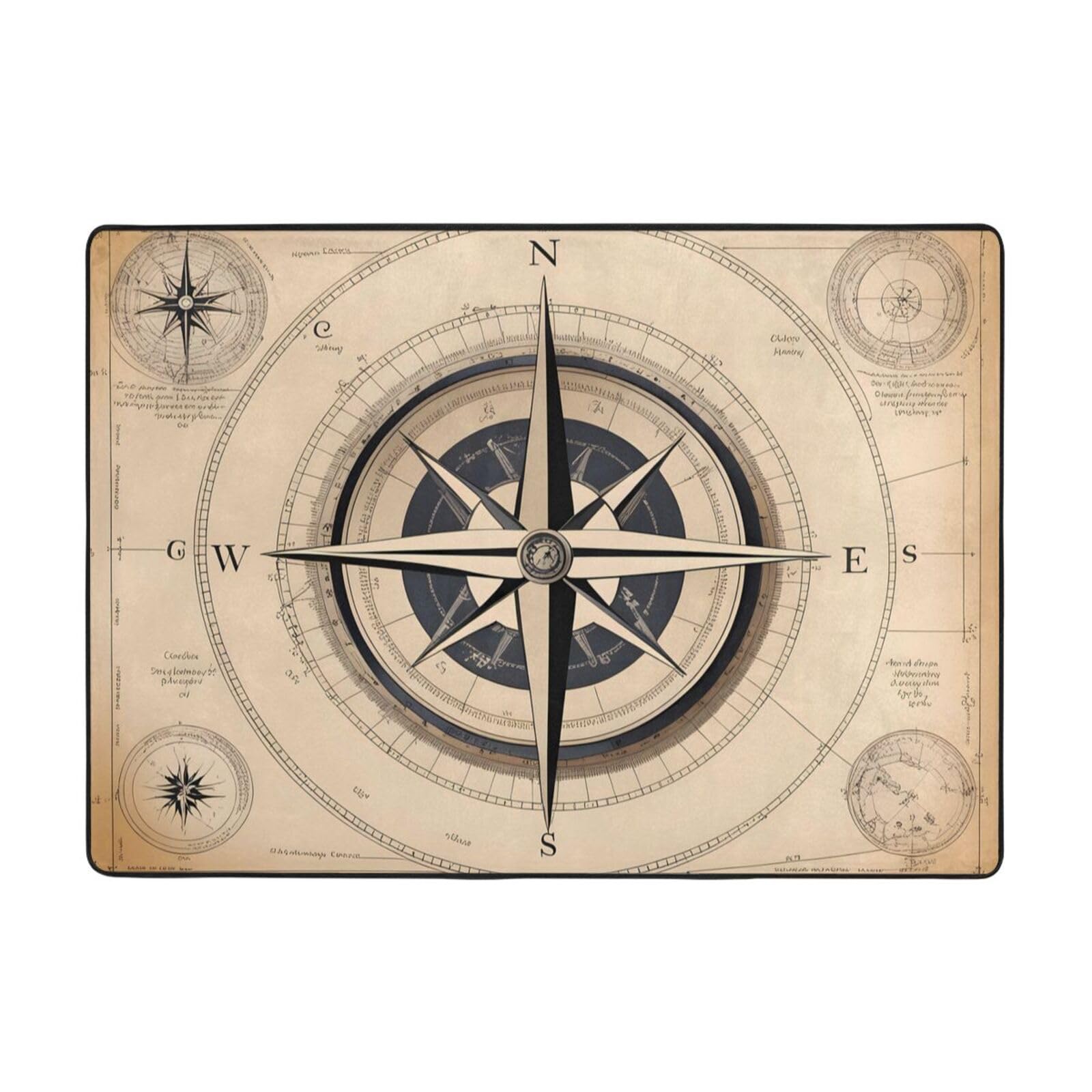 Alfombra de pasillo mar y brújula 80x58 pulgadas alfombra grande para sala de estar suave