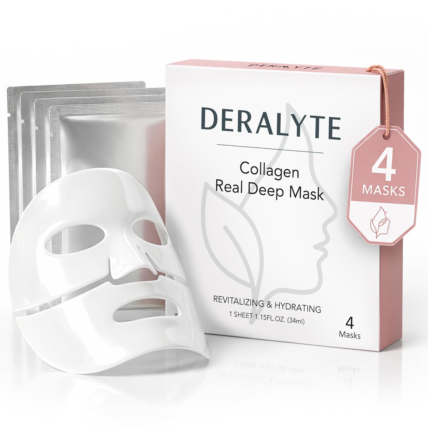 Deralyte 4 PACK Hydrating Bio-Collagen Deep Mask – Overnight Hydrogel Face Mask for Pore Care & Soothing Revitalizing Effect