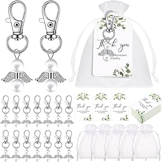 Angel Keychain Funeral Favors Set, Memorial Angel Keychains White Organza Bags Sympathy Thank You Tags for Funeral Family Friends Loved Ones (180 Pieces)