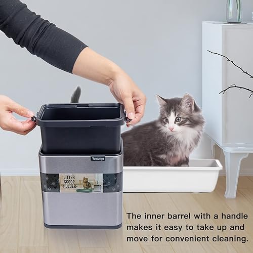 Miniatura 5 de Soporte universal para cuchara de arena para gatos, de acero inoxidable, pequeño, portátil, contenedor de basura.