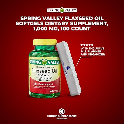 Miniatura 2 de Unique Bundle Store Spring Valley - Cápsulas blandas de aceite de linaza de 1000 mg, suplemento dietético de 100 unidades + organizador de píldoras