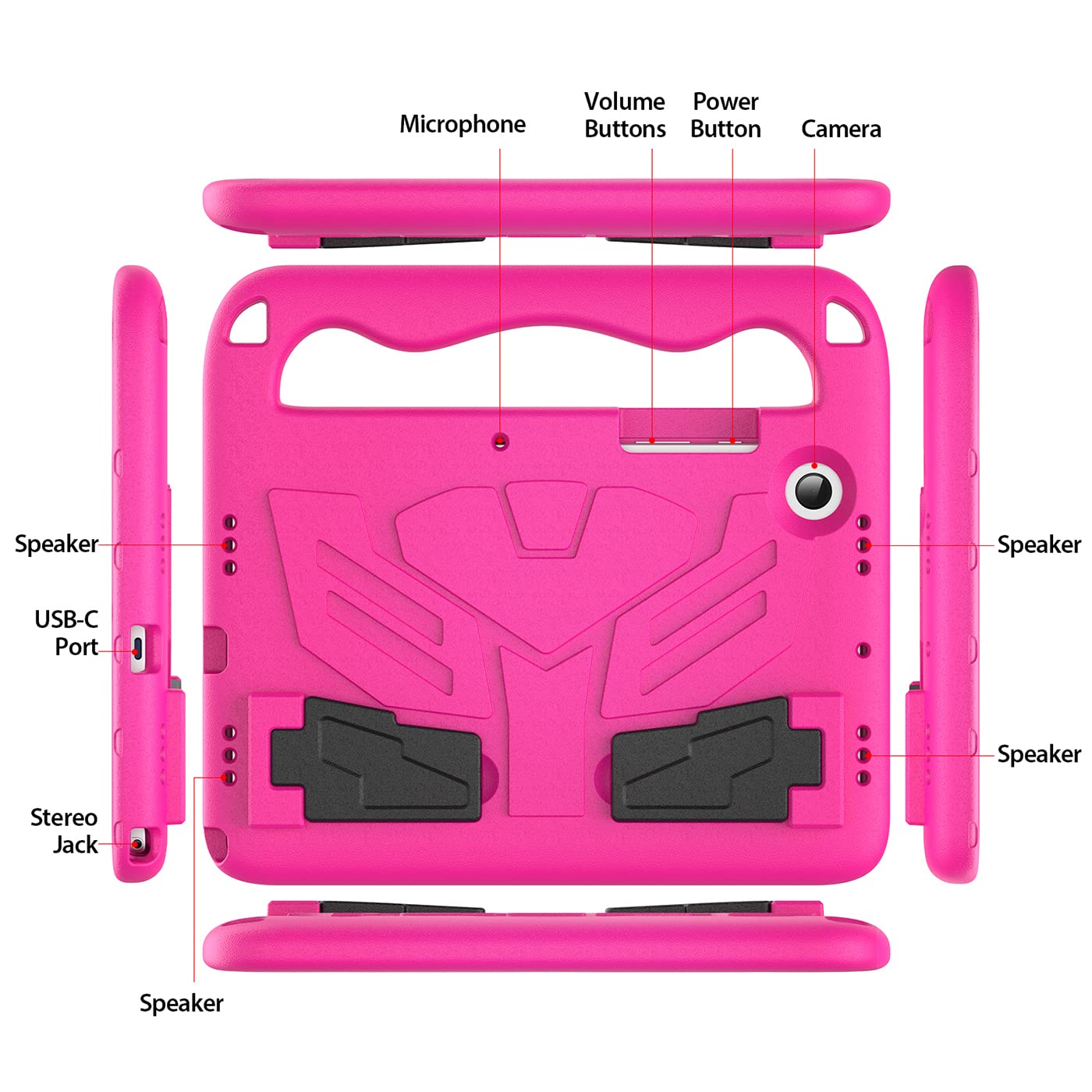 Funda Niños para Samsung Galaxy Tab A8 10,5 Pulgadas (SM-X200/X205/X207) con Protector de Pantalla Incorporado, Asa Infantil y Correa de Hombro, Funda Infantil Antichoque, Magenta