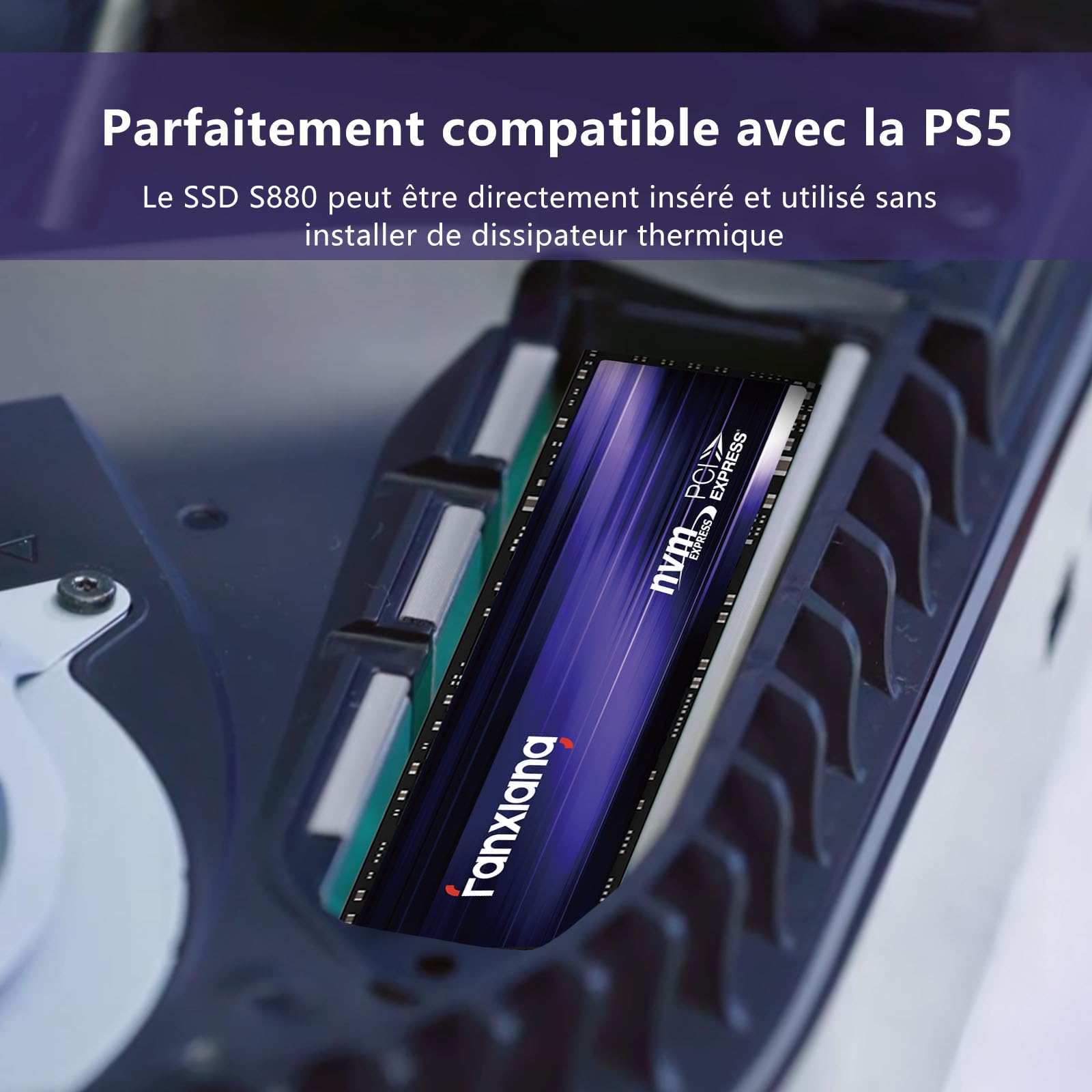 fanxiang S880 SSD 2To NVMe SSD M.2 2280 PCIe 4.0 Gen4x4 Disque SSD Interne 2 to TLC - Jusqu'à 7300 Mo/s en Lecture, Compatible avec PS5 PC Gaming Ordinateurs de Bureau et Portables