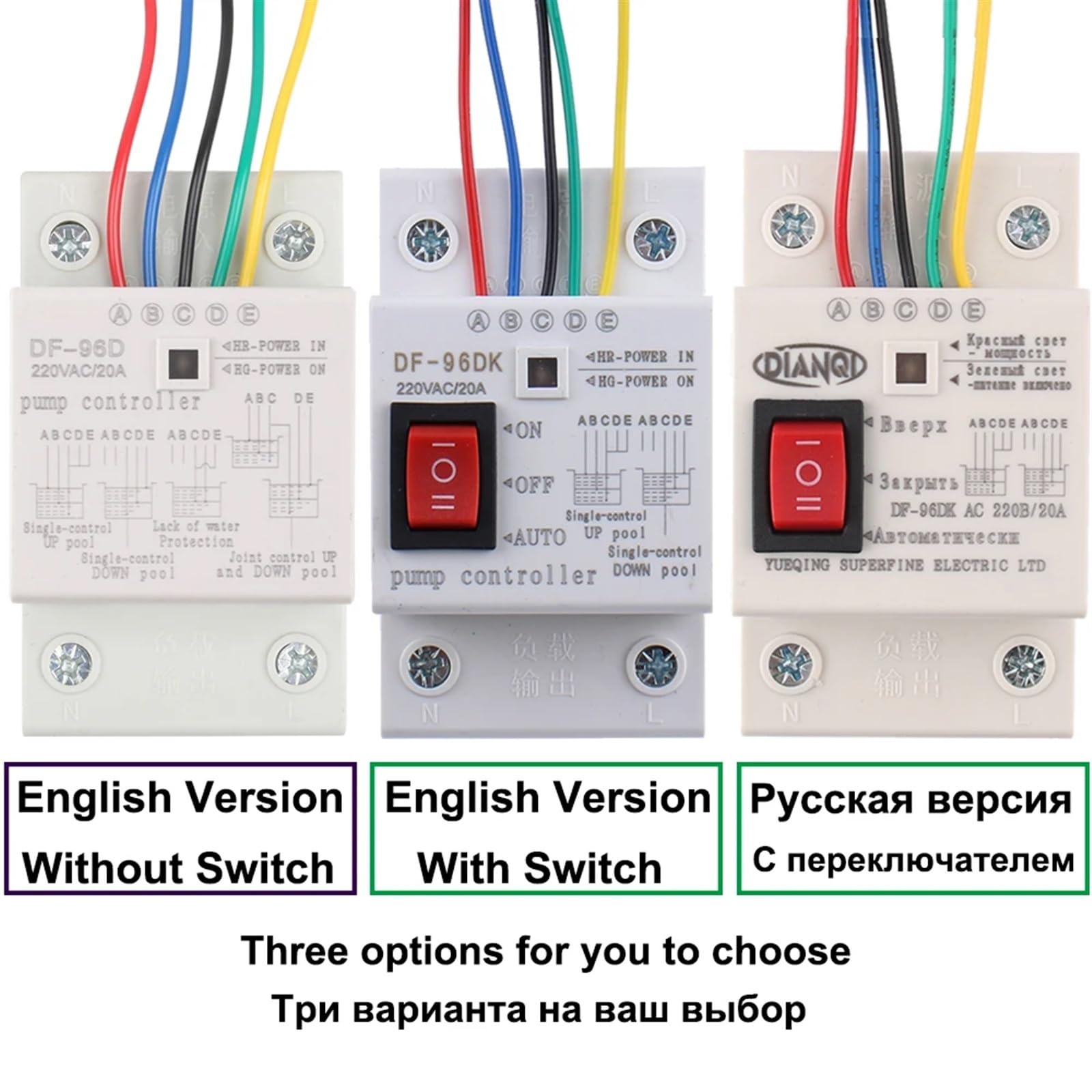 DF-96ED automatyczny regulator poziomu wody, przełącznik 20A 220 V, zbiornik na wodę, czujnik wykrywania poziomu cieczy, regulator pompy wodnej, przewody 2 m, 1 sztuka (DF-96DK z końcówkami)