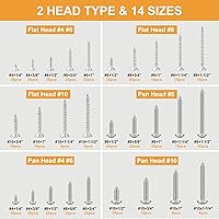 Vista 3 de VIGRUE Kit surtido de tornillos de acero inoxidable 304 de 520 piezas, tornillos de cabeza plana y pan de #4#6#8#10 Philips autorroscantes de acero