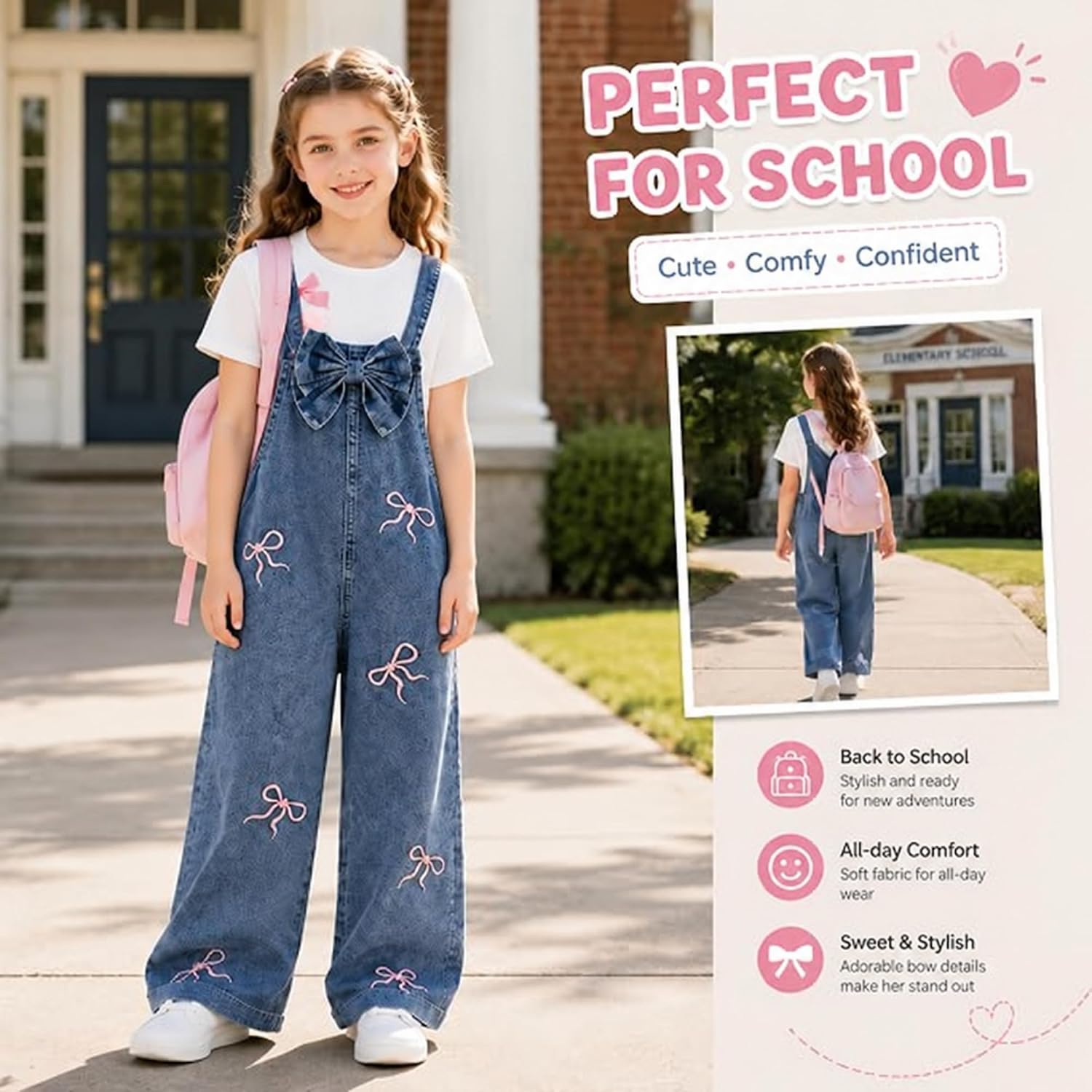 Axumity Girls 2 Piece Outfit Set – Short Sleeve Top & Denim Overalls Outfits for Girls 4-10 Years