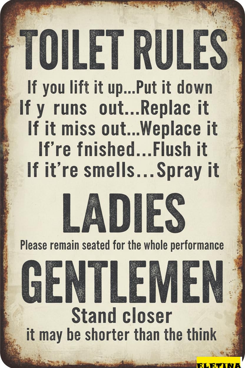 Toilet Rules Bathroom Tin Sign, 12x8 Inch