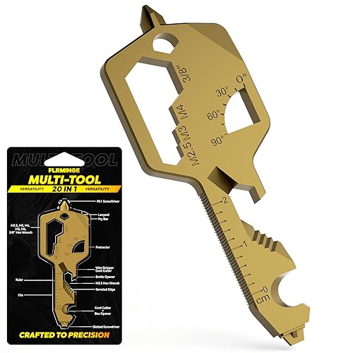 Key Shaped Pocket MultiTool 20-in1 Multi Tool, Stainless Steel Keychain