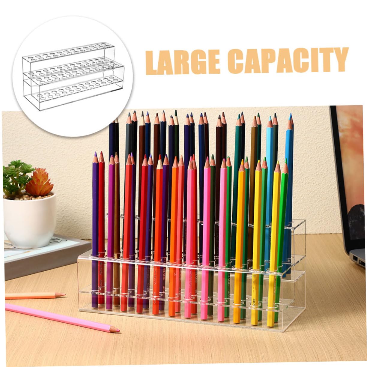 Zerodeko 2pezzi Espositore per Penne in Acrilico Portapenne da Organizzatore per Matite e Pennelli Adatto per Casa e Ufficio Design Stabile e Trasparente