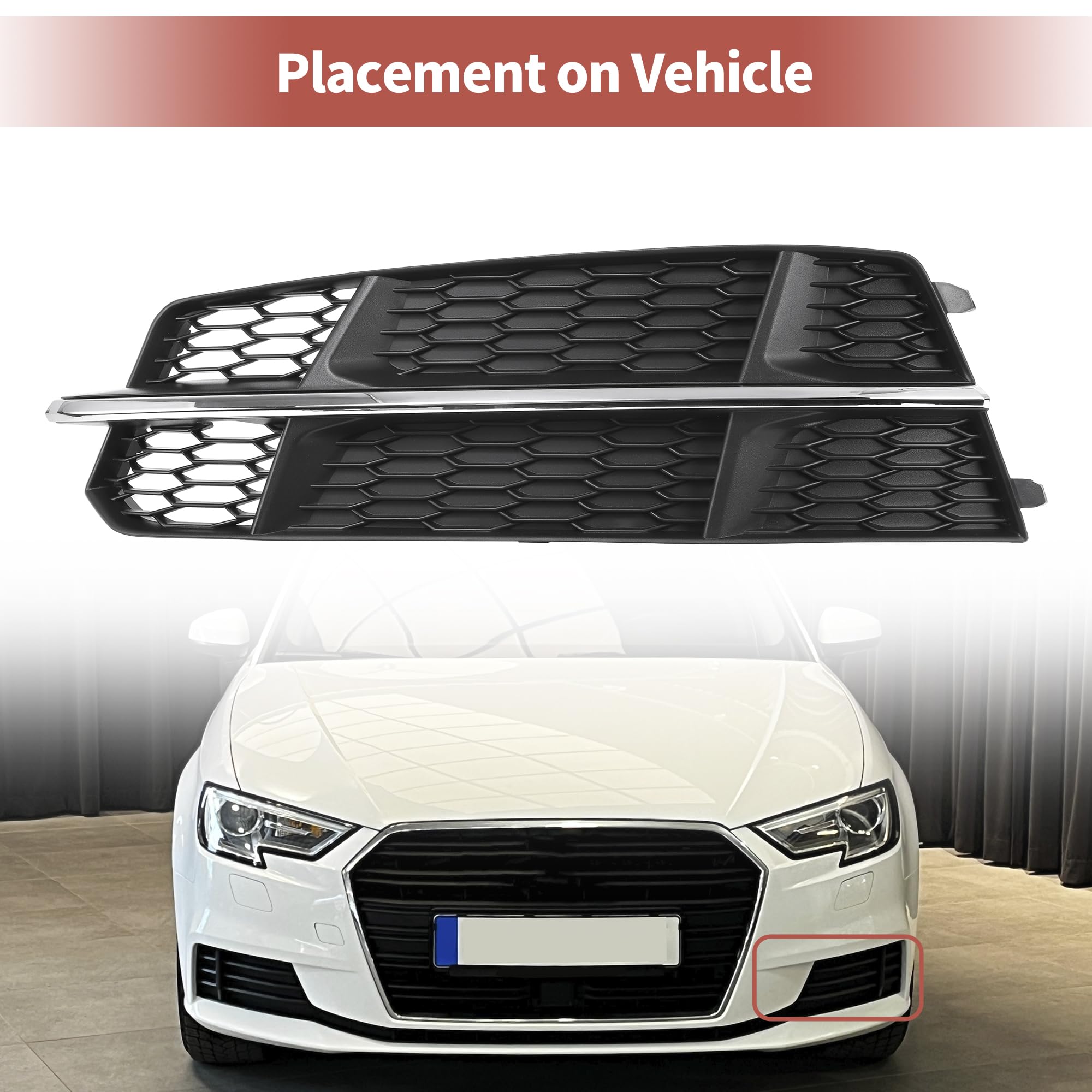 ABSOPRO Griglia Luci Nebbia Per Audi A6 2012-2015 – Coppia Inserti Paraurti Anteriore In ABS, Nero E Argento, 52,5×12,5 Cm