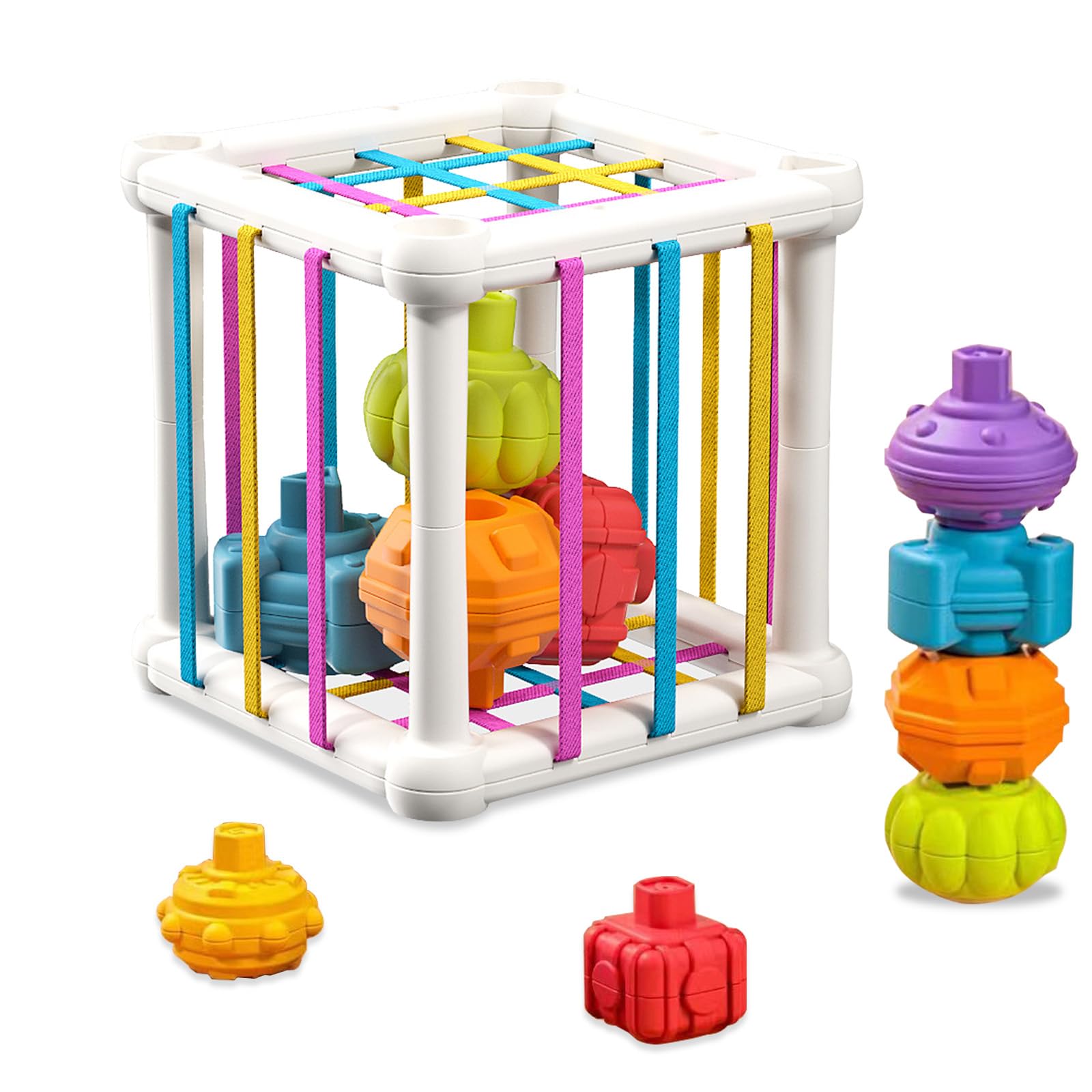Zhuporn Juguetes Montessori Bebes 6 9 12 Meses, Juguetes de Habilidades Motoras para Bebé, Sensoriales Educativos Juguete, Cubo de Actividades Juguetes Clasificador de Formas, Regalos Bebé
