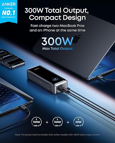 Anker Prime Power Bank, 26,250mAh 3-Port Portable Charger with 300W Max Output, Two-Way Charging, TSA-Approved, App Control, for iPhone 17/16 Series, and More (Base Not Included) - 2