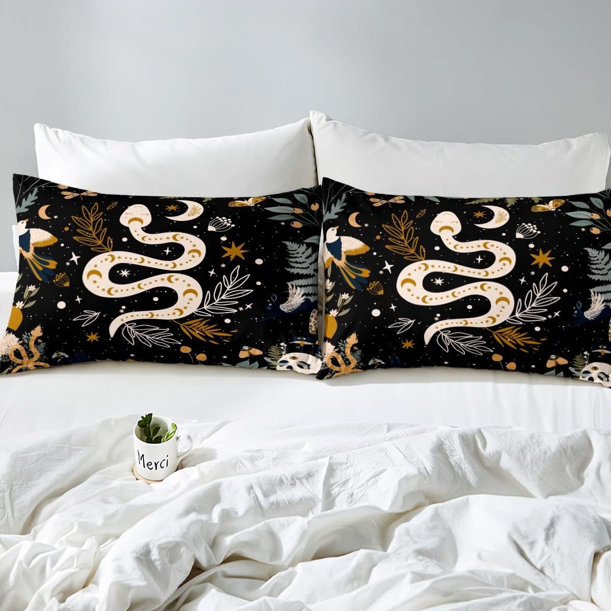 Erosebridal Snake Comforter Cover Sun and Moon Bedding Sets Moth Sugar Skull Duvet Cover Set for Kids Boys Girls Galaxy Starry Sky Butterfly Animal Bedspreads Cover with 2 Pillow Cases Full Size Black