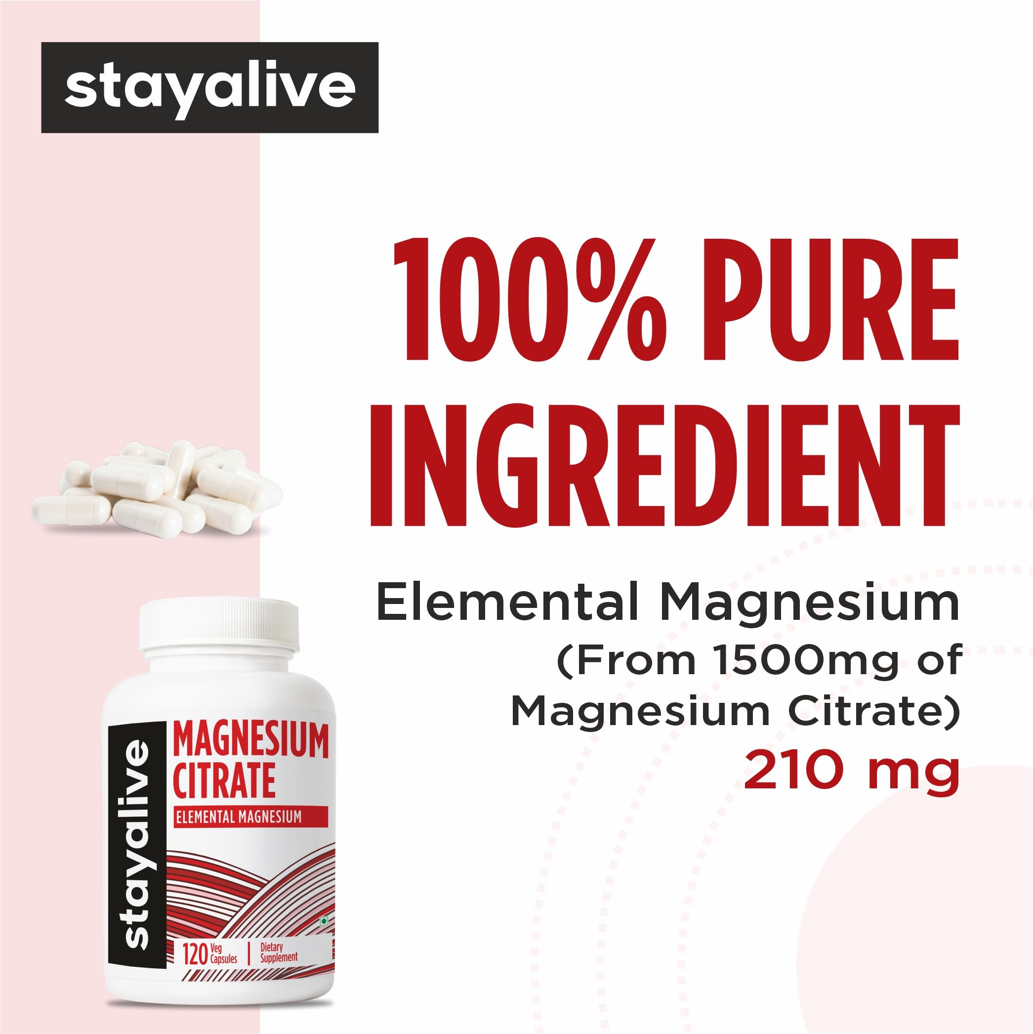 STAY ALIVE Magnesium Citrate Supplement | High Absorption Chelated Magnesium Supplement | Supports Muscle Recovery, Sleep, Bone Health & Energy Production | Non-GMO & Gluten-Free | 120 Capsules 2