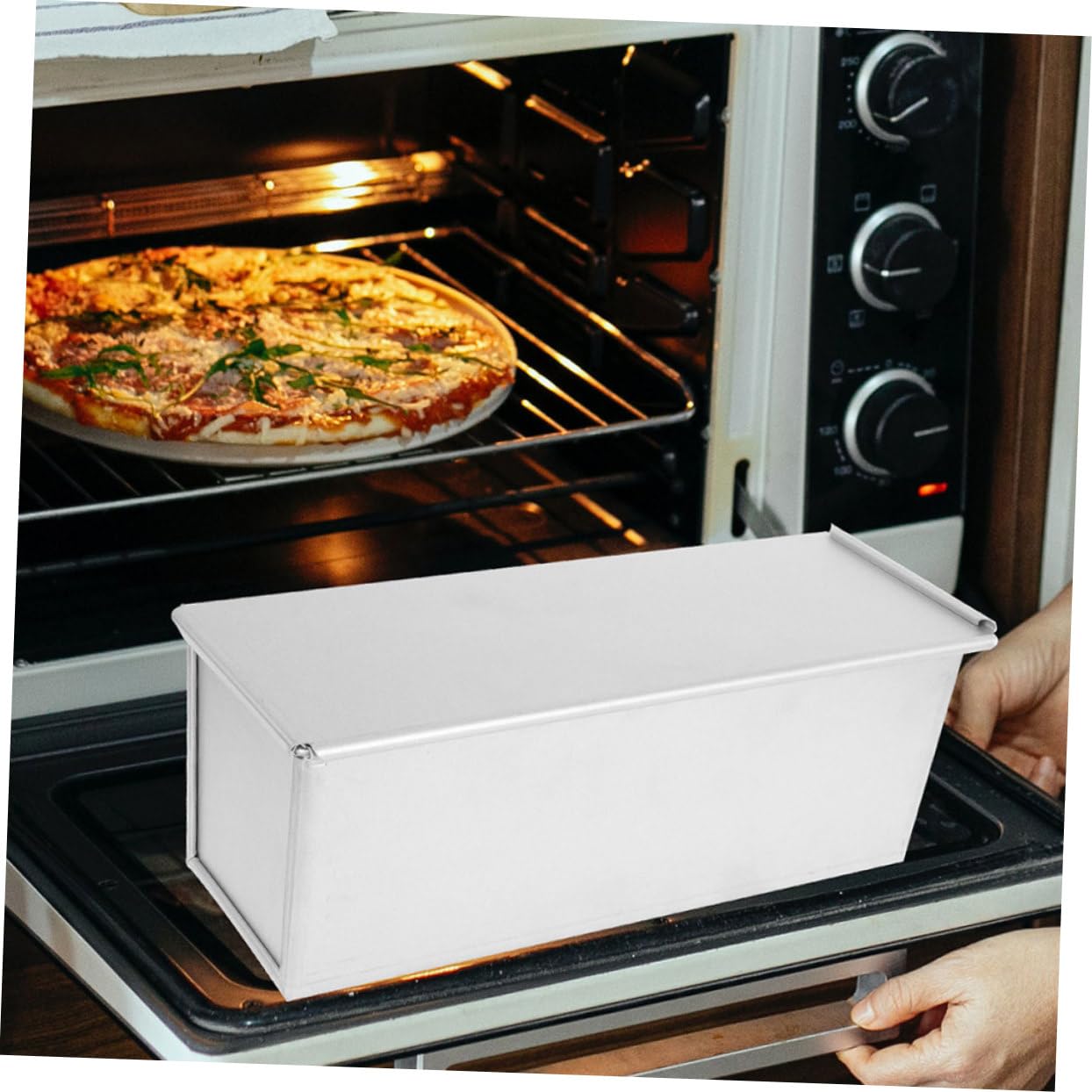 Molde Plata Antiadherente con Tapa Pan de Aleación para Aluminio | Gran Capacidad, Conducción Rápida del Calor, Calentamiento Uniforme, para Hornear Pan en Reuniones Familiares