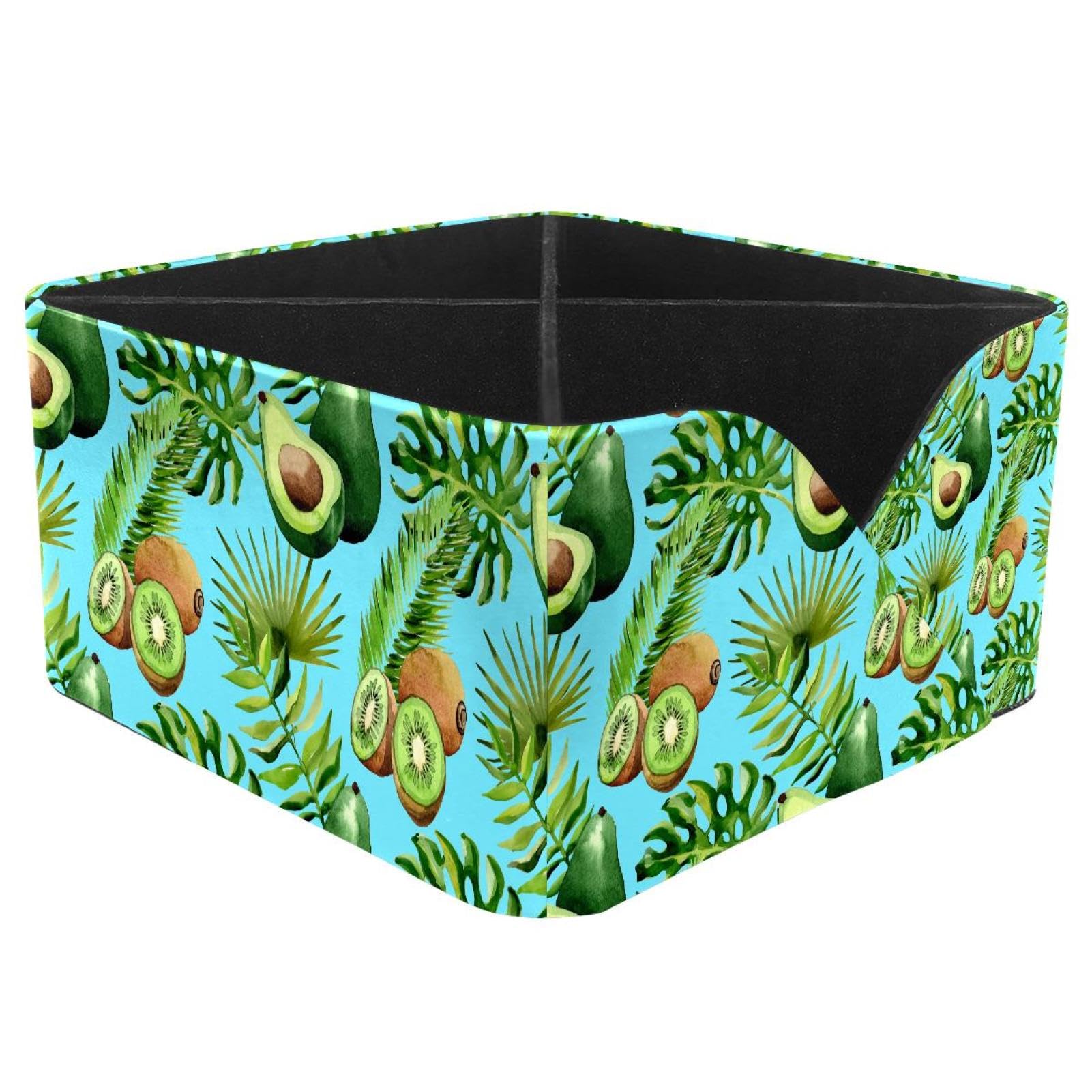 KengjuTesu Palm Leaves Kiwi Avocado Tropical Pattern Desktop Organizer Pen Holder, Rectangular Pencil Cup for Office, Study and Makeup Stations
