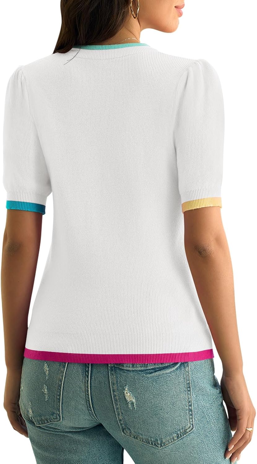 Yousify Womens Puff Short Sleeve Sweater Top Summer Trendy Crew Neck Casual T Shirts Blouses - Image 6