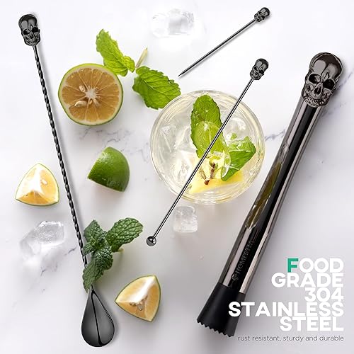 Miniatura 7 de Homestia Juego de 4 muddler de calavera, de acero inoxidable 304 de 10 pulgadas, para mojito y bebidas de frutas, juego de herramientas de bar para
