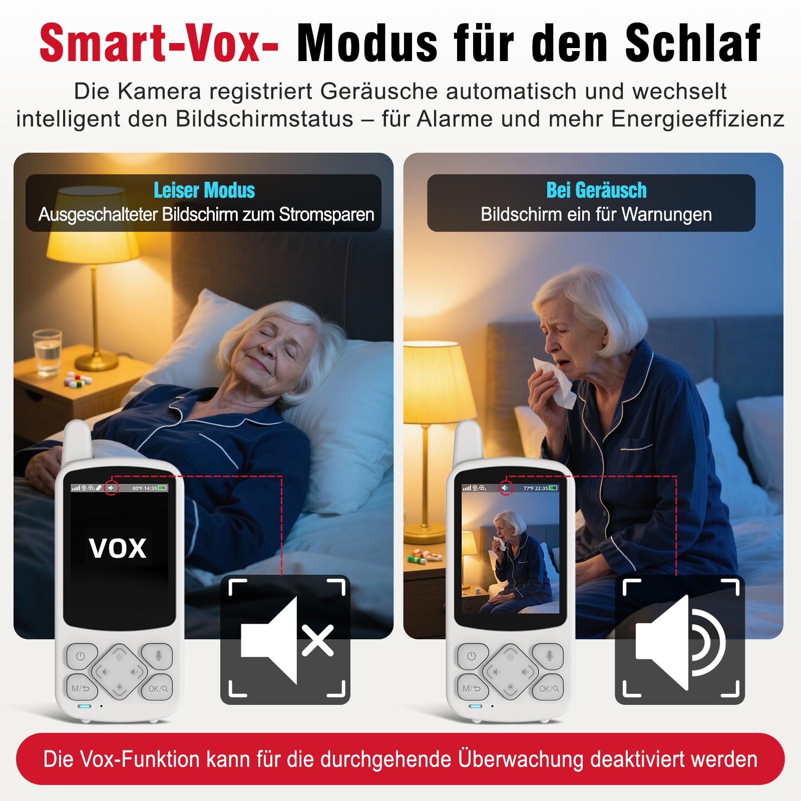 CallToU Schwenkbare Babyphone für Senioren mit Zwei-Wege-Audio | Ohne WLAN; Temperaturüberwachung; Medikamentenerinnerung; 720p, Infrarot Nachtsicht, SOS Notrufknopf