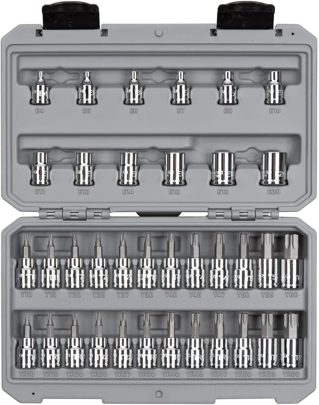 TEKTON 3/8 Inch Drive Torx/TR Torx Bit & External Star Socket Set with Case, 36-Piece (T10-T60, TR10-TR60, E4-E20) | SKT15402