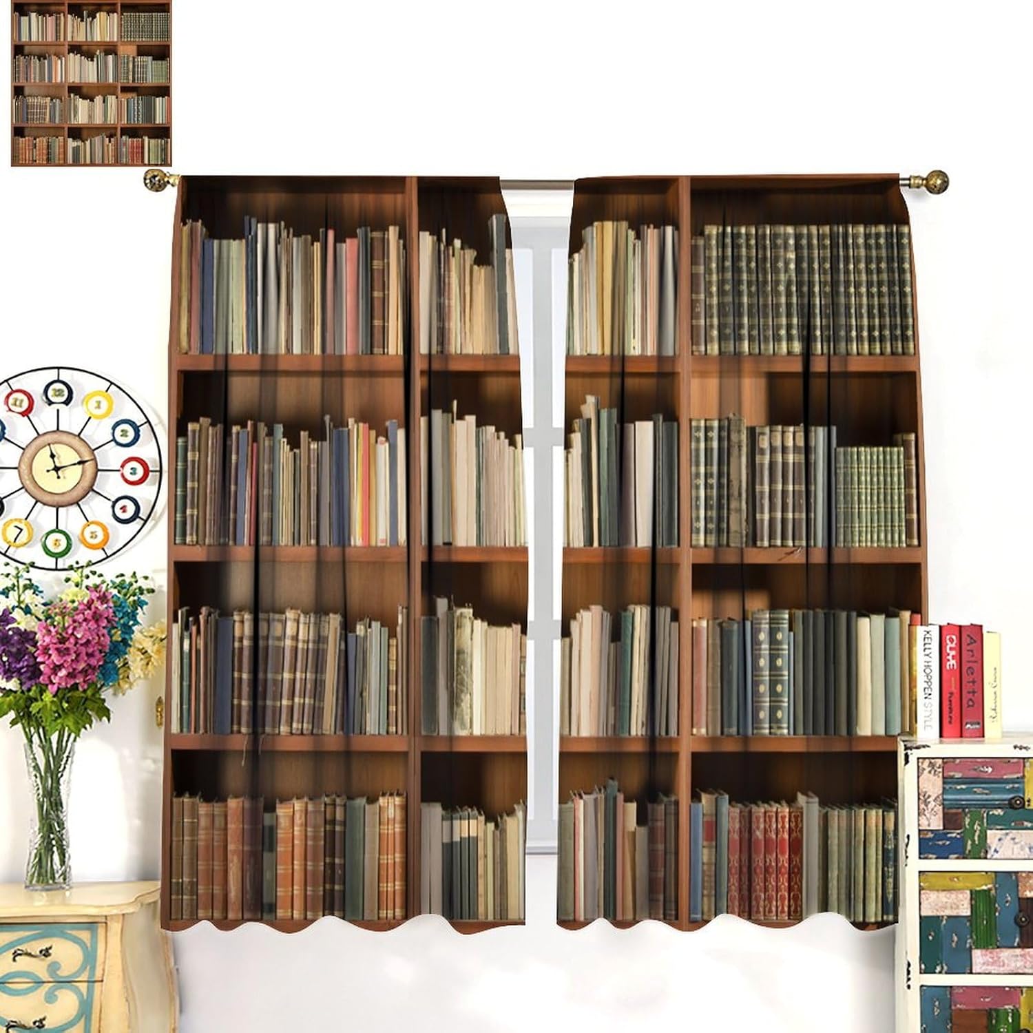 Library Bookshelf Curtains Vintage Educational Bookcase Readable Books Curtain with Rod Pocket for Bedroom Living Room Home Decor Drapes Window Treatments 2 Panels Set 42x54 Inch