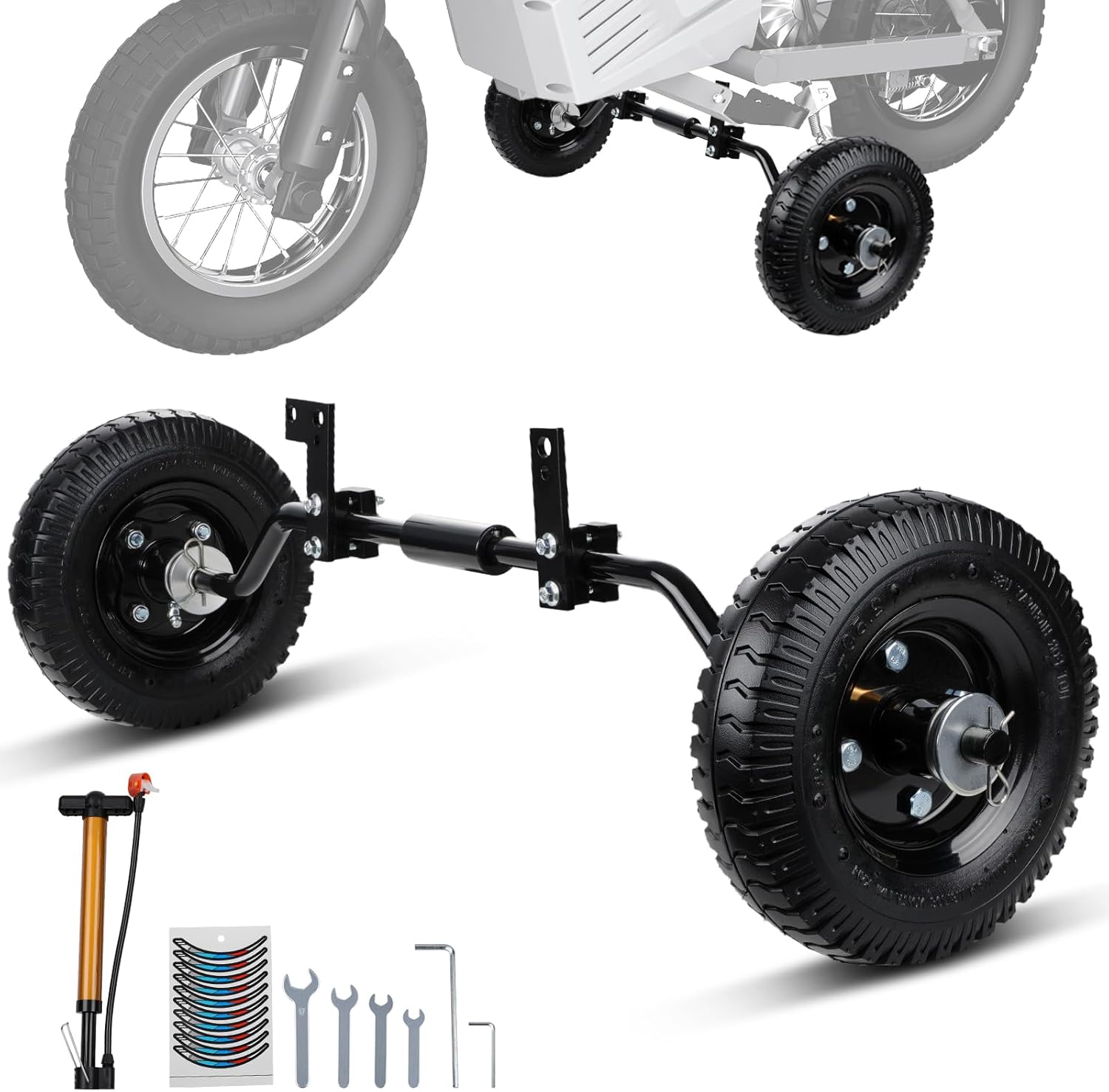 Dirt Bike Training Wheels Fully Adjustable 49cc 50cc Universal for Razor MX125 MX350 MX400 PW50 TTR50 CRF50 XR50 Z50 Z50R Kids DirtBike with Air Pump Secure Stable Heavy Build