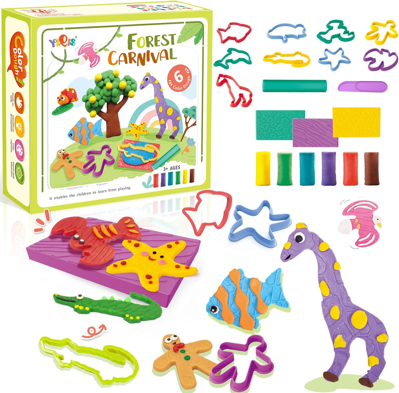 YiQisFun Animal Factory Sets for Kids Ages 4-8,Animal Create Kit,Arts & Crafts Toys for Kids Ages 2-4 Girls & Boys,14Tools, 6 Dough Colors,Multicolour