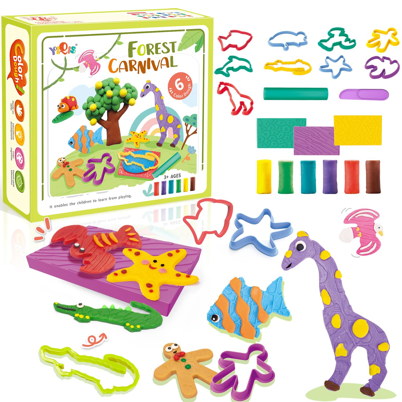 YiQisFun Animal Factory Sets for Kids Ages 4-8,Animal Create Kit,Arts & Crafts Toys for Kids Ages 2-4 Girls & Boys,14Tools, 6 Dough Colors,Multicolour
