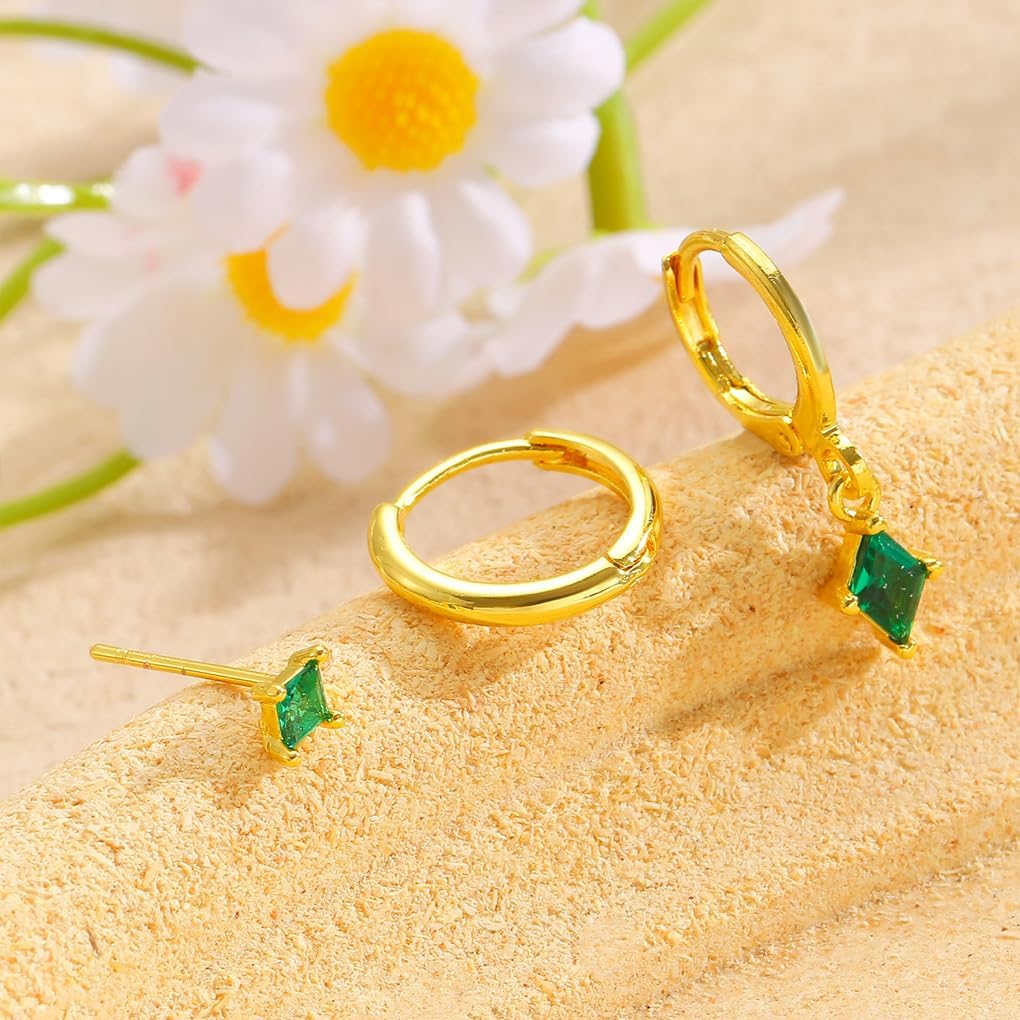 Dainty Gold Stack Huggie Hoop Earrings Set,Tiny Rhinestone Cartilage Earrings for Women,Small Crystal Hoops Dangle Earring Aesthetic Accessories - Image 4