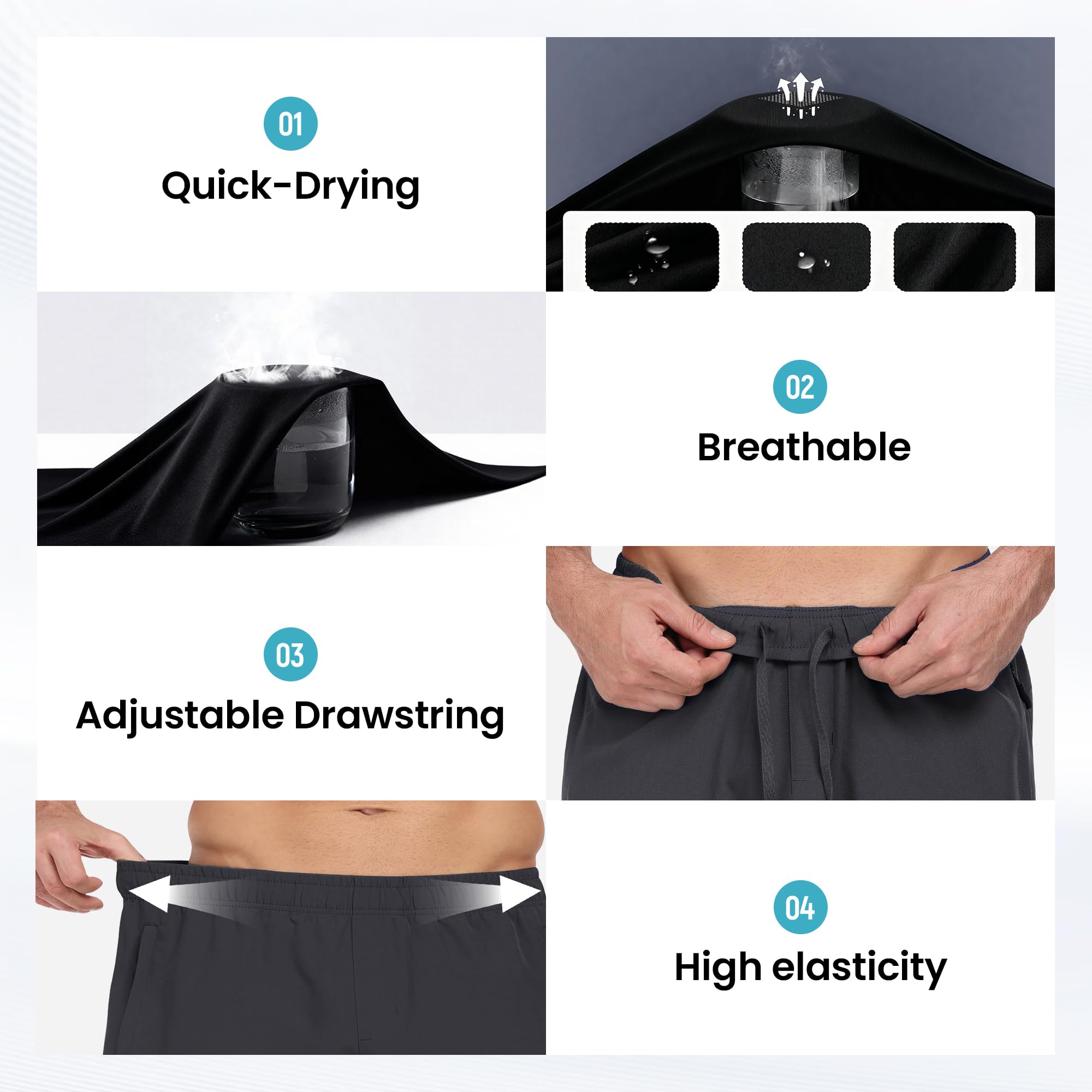 Pantaloncini sportivi da uomo, ad asciugatura rapida, leggeri, traspiranti, con tasche con cerniera, per fitness e jogging