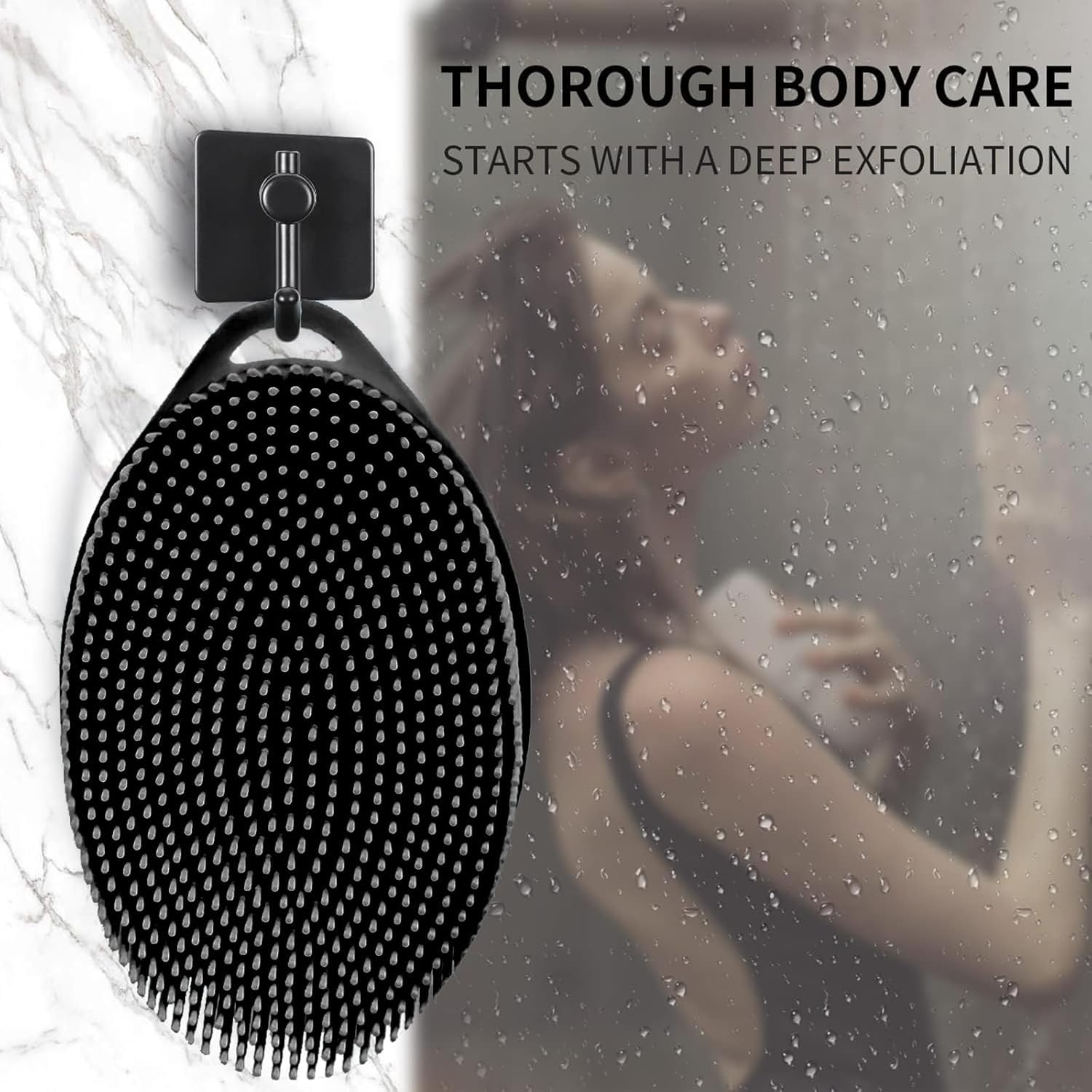 INOVERA (LABEL) Silicone Bathing Scrubber - Exfoliating Cleaning Bath Brush β Soft Body Wash Shower Brushes (Black) 4