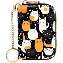 Women Leather Wallet Credit Card Holder Zipper Card Case for Girls Coin Purse Cat