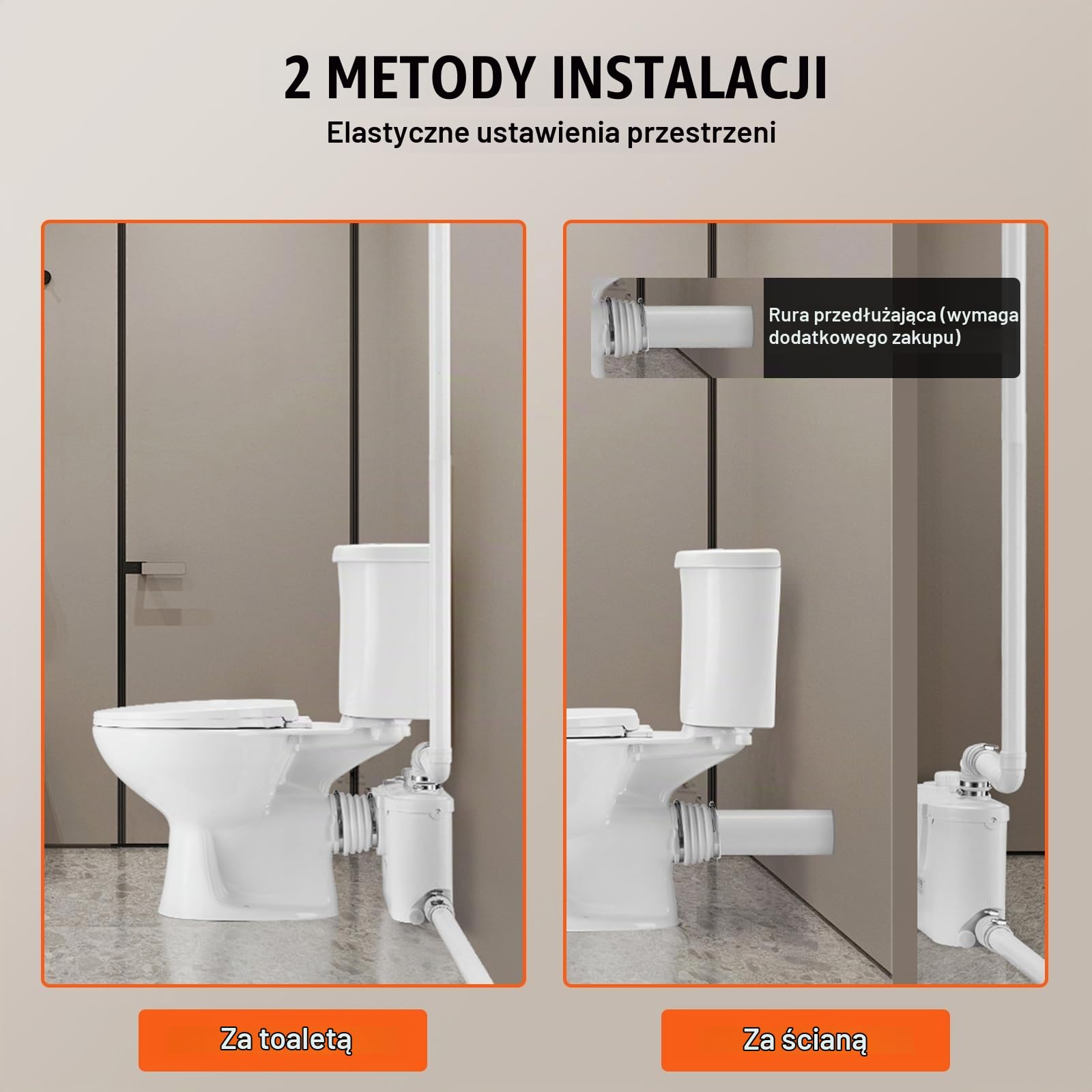 VEVOR System rozdrabniania toalety z pompą rozdrabniającą 500 W, tylny odpływ WC z odpływem do piwnicy, utylizacja wody z podwójnym odpływem, zestaw do rozdrabniania toalety