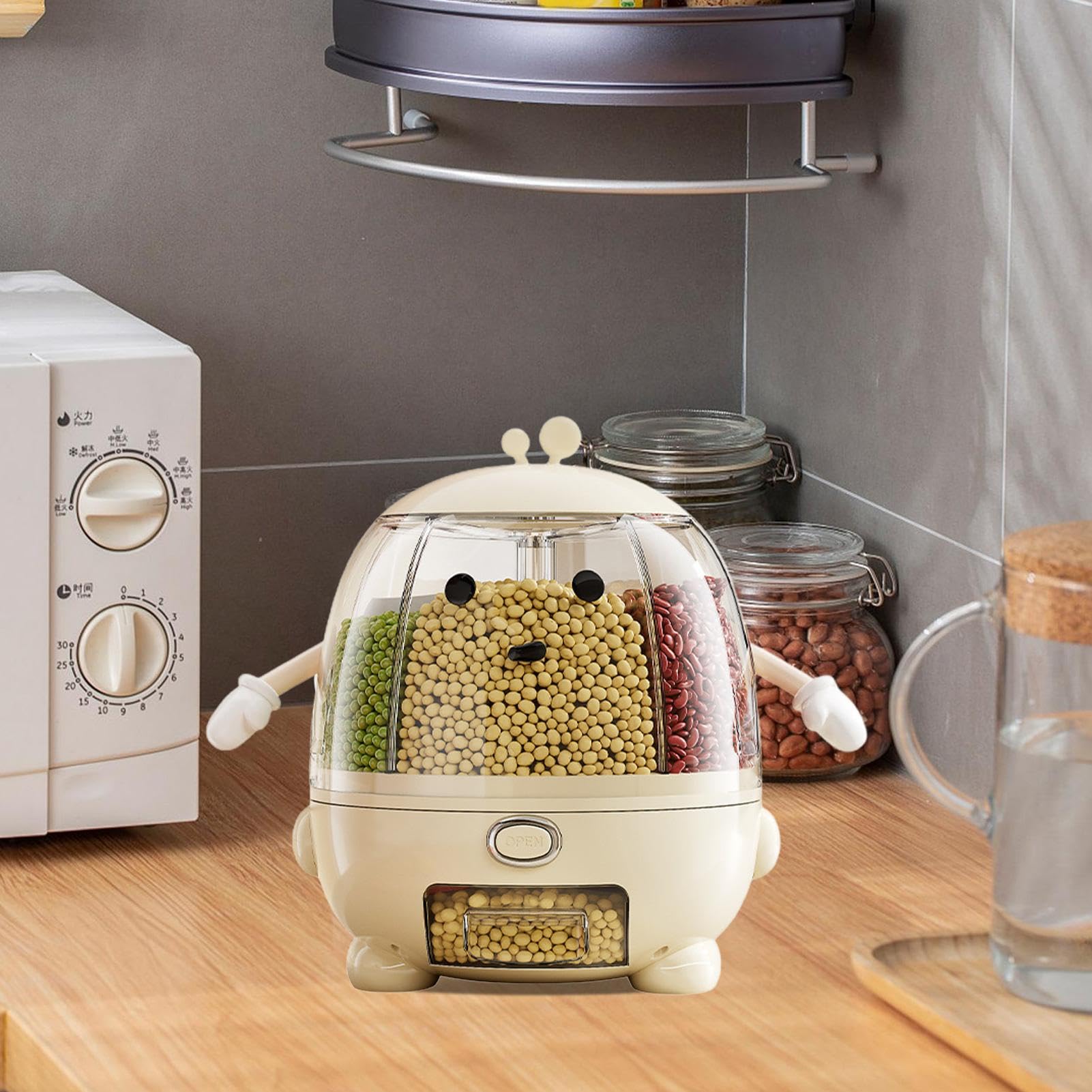 Contenitore per dispensa, piano di lavoro per dispenser di alimenti secchi | Banca del grano,Dispenser Porta Riso, Contenitore, Cinque Scomparti Indipendenti Per La Dispensa Della Cucina Domestica