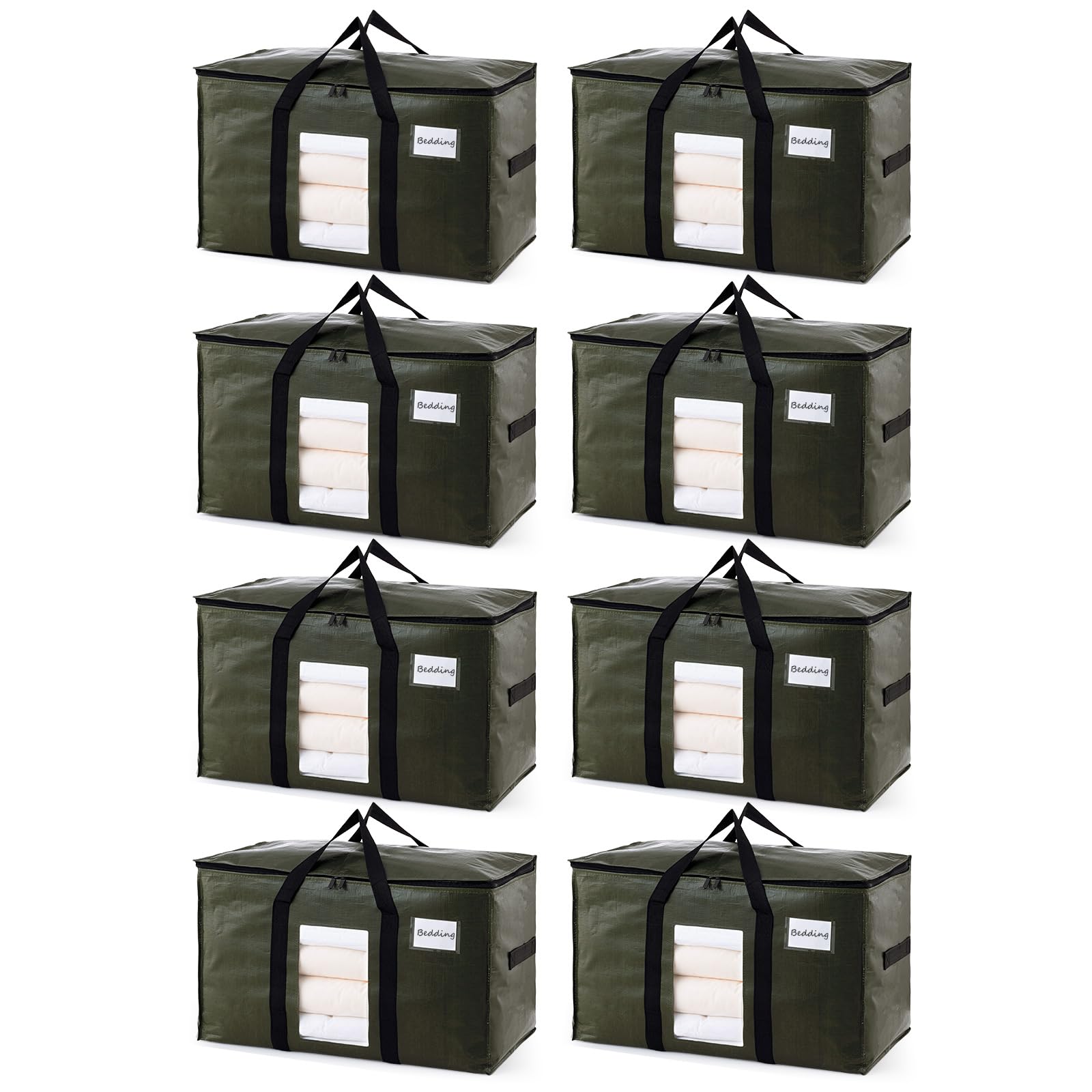 TAILI 8 Pack Green Extra Large Moving Bags,Storage Bag with Visible Window