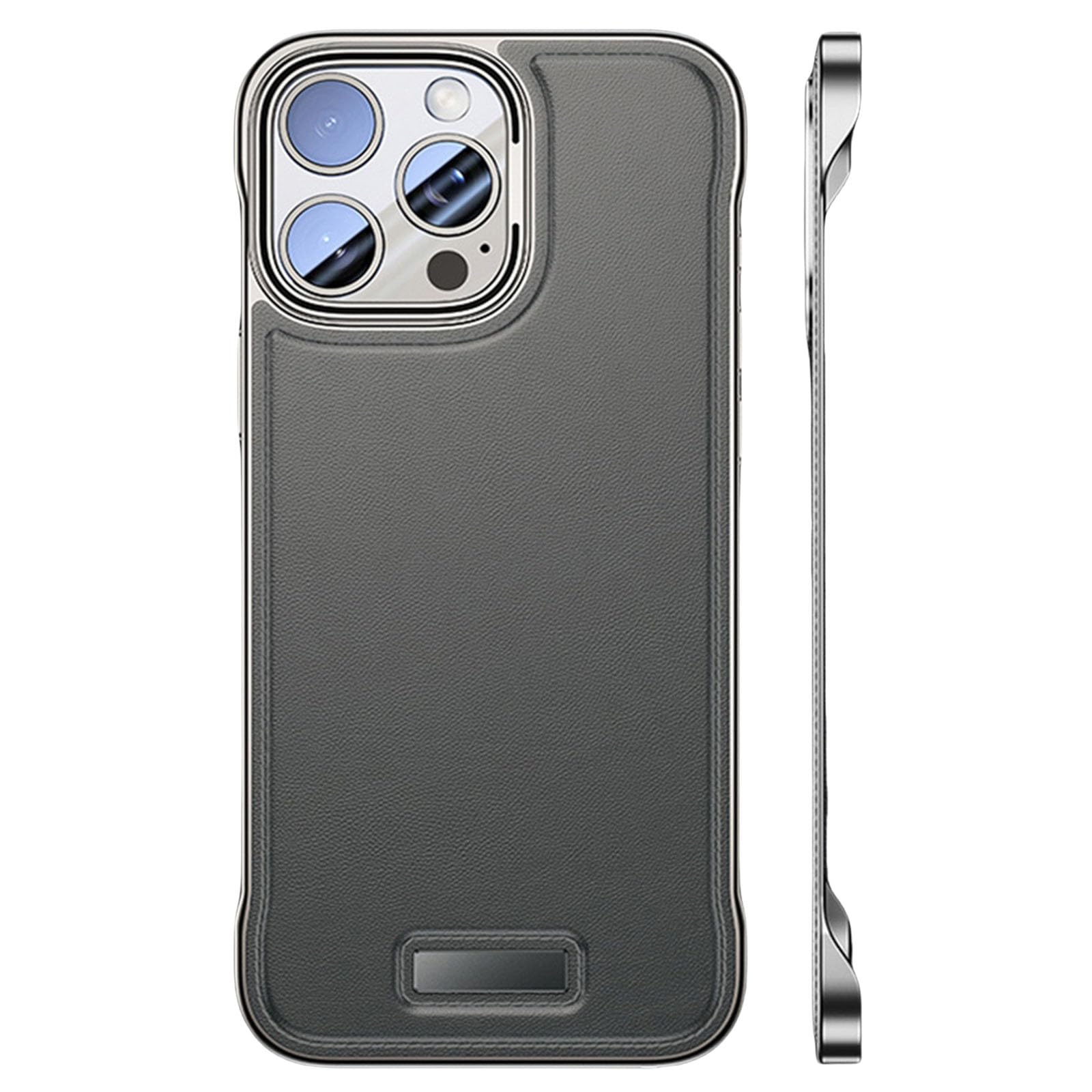 Coque iPhone 13 Pro sans bords gris effet cuir en PC rigide - 8