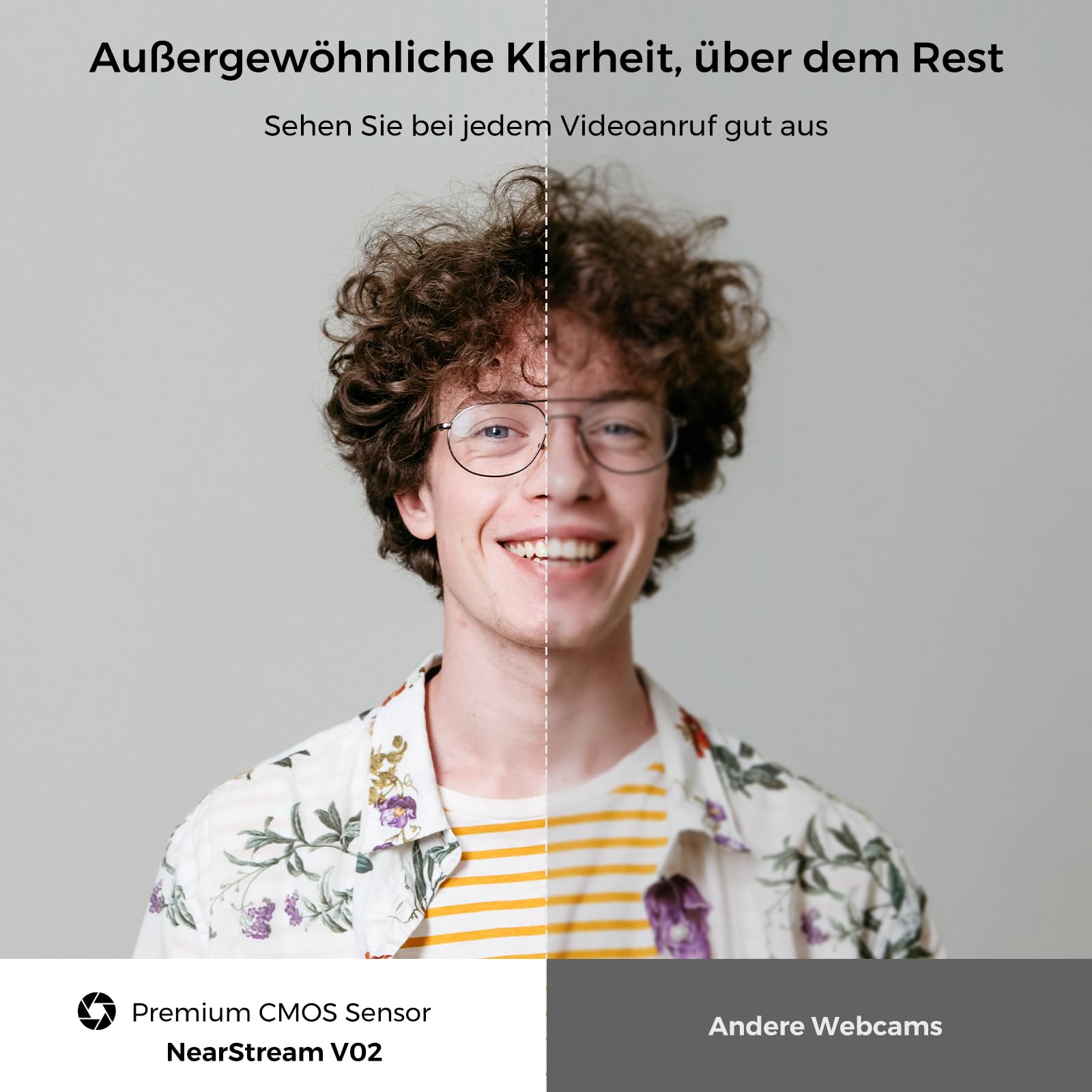 NearStream UHD kamera internetowa 2K z mikrofonem, kamera PC z autofokusem, pole widzenia 90°, port USB, maska, do Skype, FaceTime, Hangouts, PC/Mac/ChromeOS/Android V02