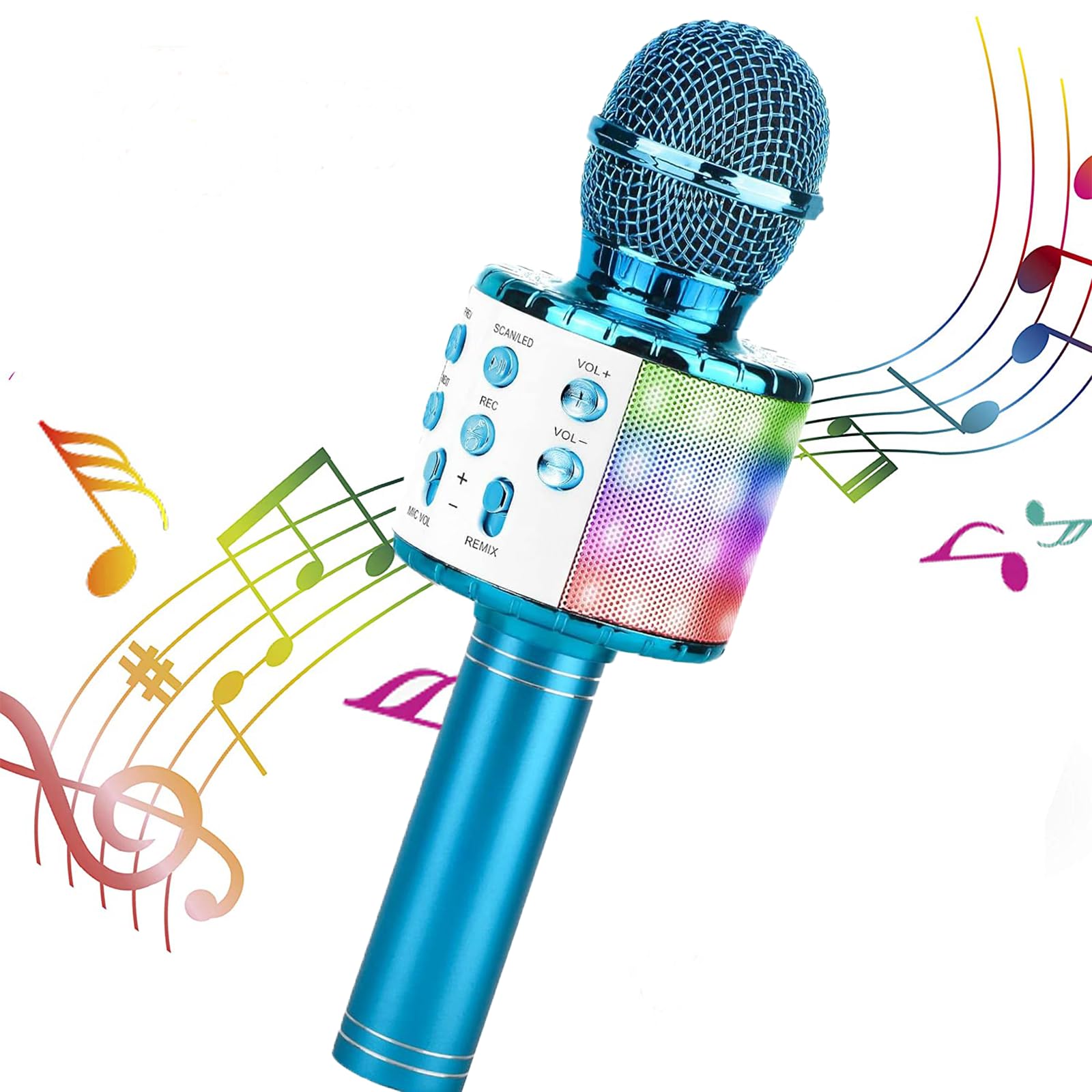 ShinePick Microfono Karaoke Bluetooth, Microfono Wireless Bambini, Portatile Microfono Giocattolo Cambia Voce per Bambini, Compatibile con Android/iOS, PC e Smartphone (Blu)