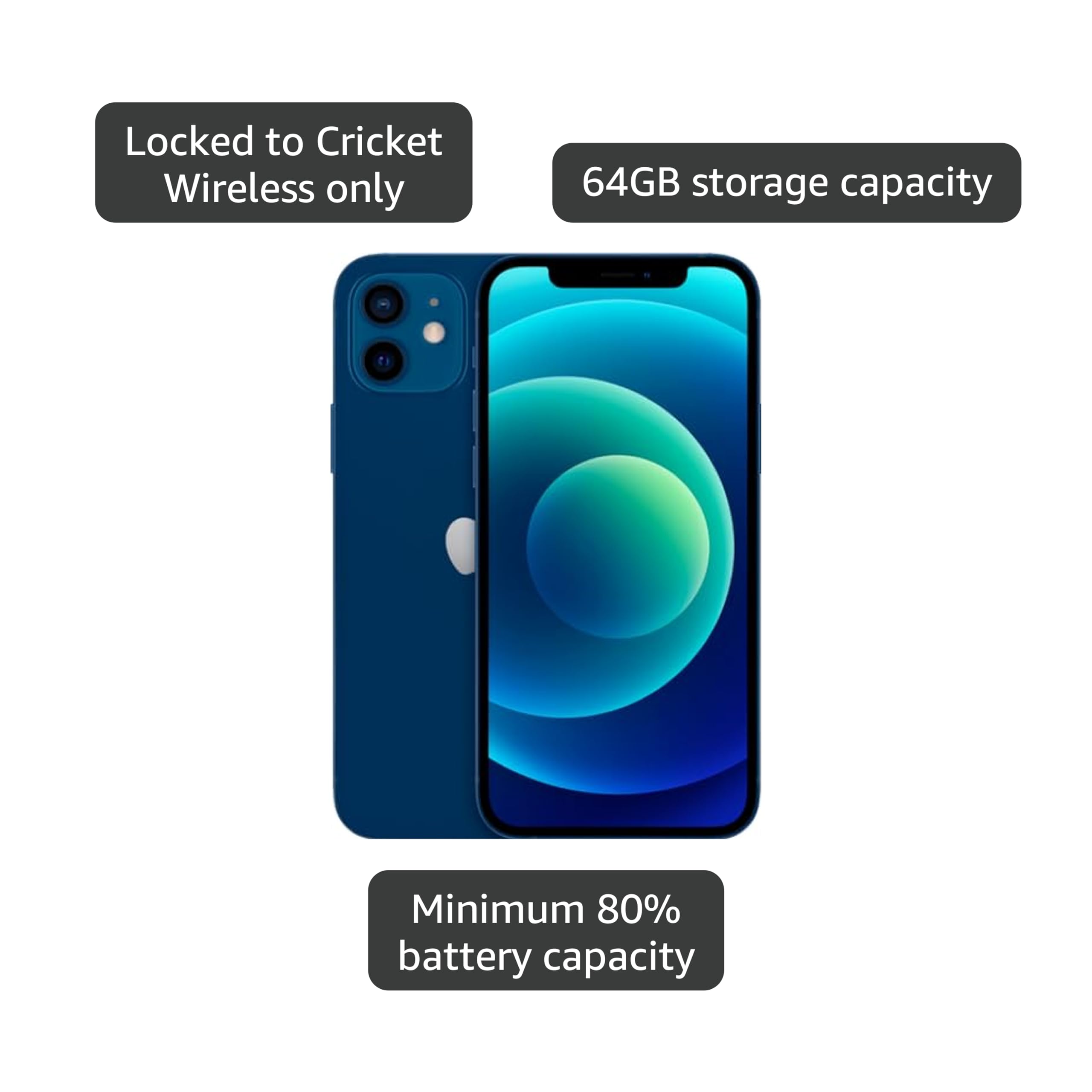 Amazon.com: Apple iPhone 12, 64GB, Blue for Cricket Wireless