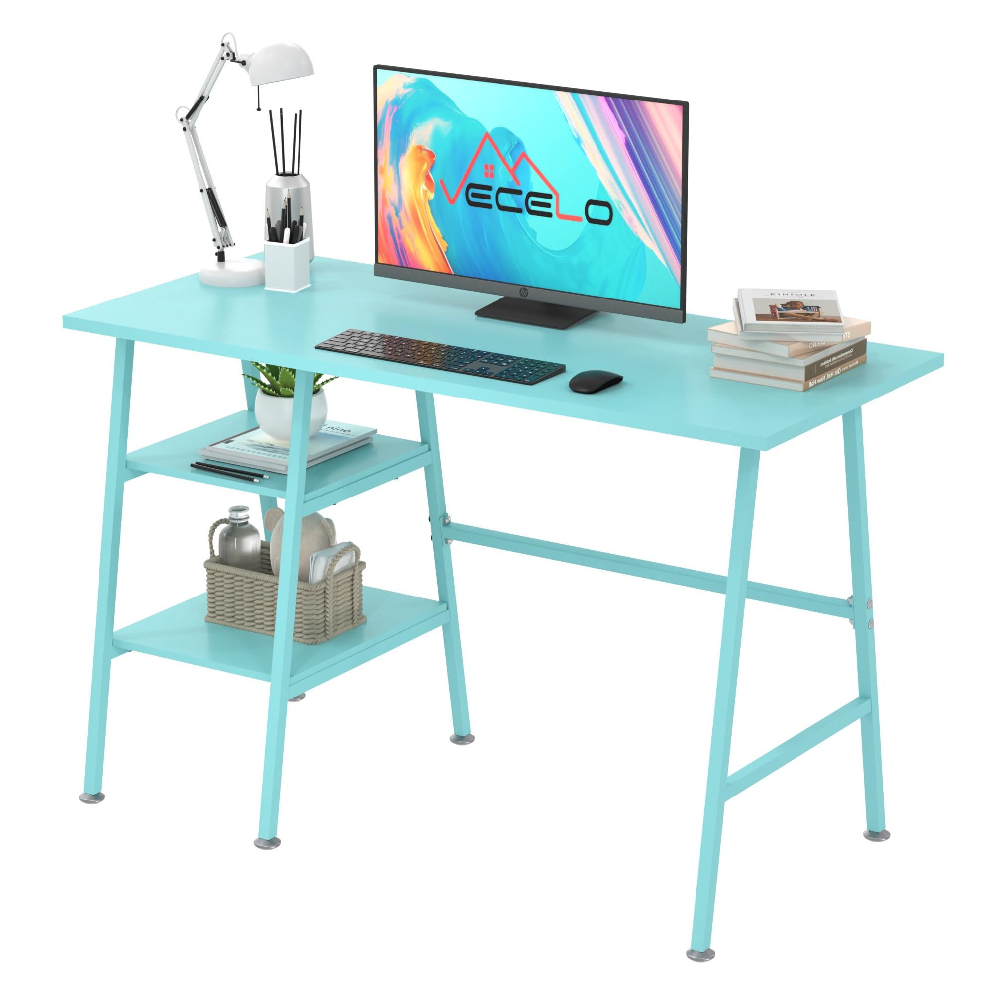 VECELO 43 Inch Home Office Computer Easy to Assemble Simple Table Modern Student Study Desk,Water Proof, Blue+Black Leg