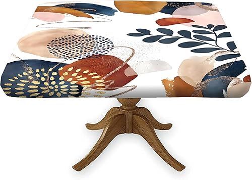 Meetfeb Mantel cuadrado de estilo bohemio, diseño de hojas de color azul marino, con bordes elásticos, de poliéster, para interiores y exteriores, Meetfeb Mantel cuadrado de estilo bohemio, diseño de hojas de color azul marino, con bordes elásticos, de poliéster, para interiores y exteriores,