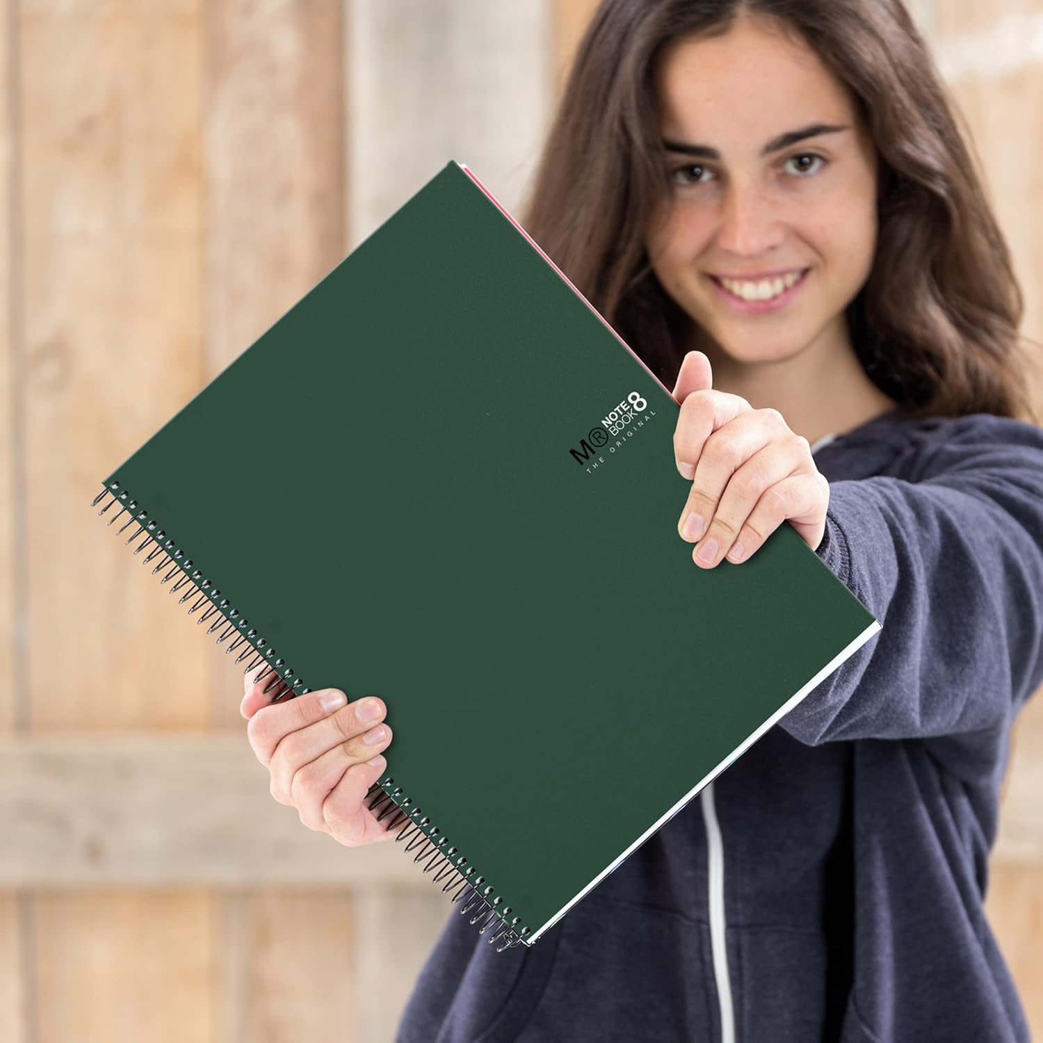 Miquelrius - The Original Notebook Notebook, 8 Coloured Stripes, Opaque Polypropylene Cover, A5 Size (148 x 210 mm), 2 Drills, 200 Sheets of 70 g/m², Horizontal Ruled 7 mm, Khaki Colour