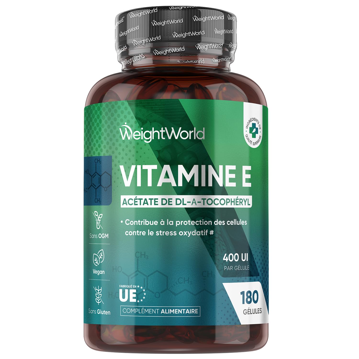 Vitamine E 400 UI, 1 Gélule tous les 2 Jours, 180 Gélules Vegan pour 1 An- Acetate de Dl Alpha Tocopheryl - Selon EFSA, la vitamine E contribue à la protection des cellules contre le stress oxydatif
