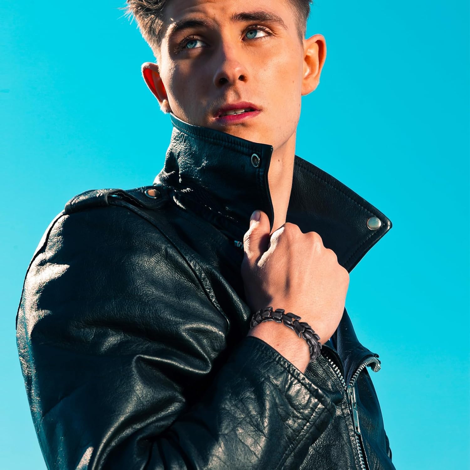 Punk Dragon Biker Bracelet for Men: Retro Black Silver Stainless Steel Cool Viking Link Chain Wristband Cuff Bracelet To Man Valentines Birthday Fathers Day - Image 2