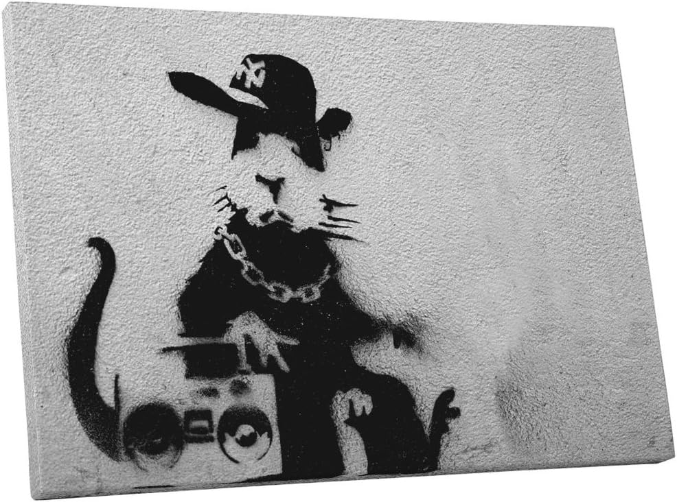 Pingo World 0416O452S9M Boom Box Rat Gallery Wrapped Canvas Print 30 x 20. Bonus Free Banksy Wall Decal, 30" x 20"