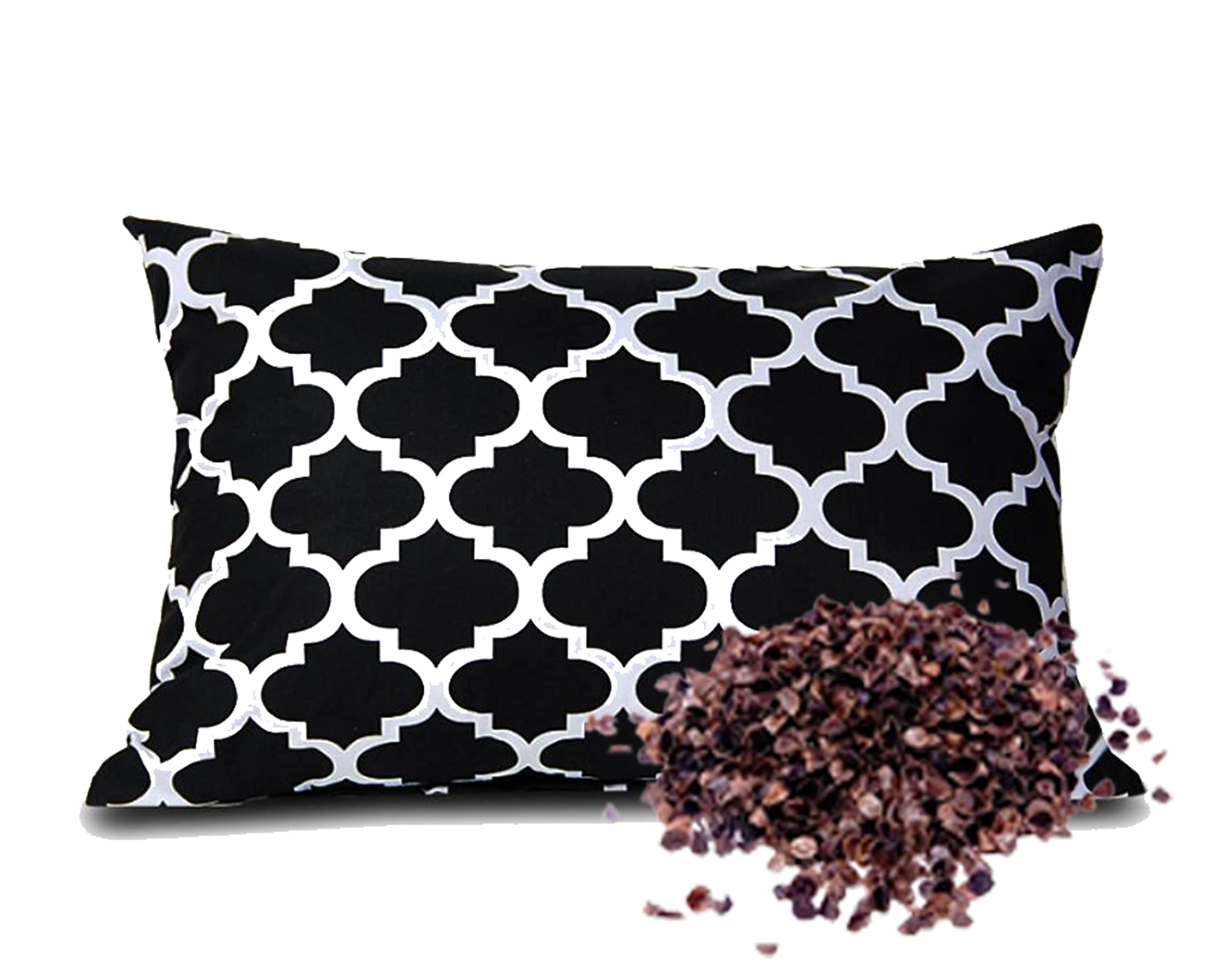 Buchweizenkissen weiß 50 x 60 cm – Orthopädisches Naturkissen Kissen mit Buchweizenschale, Marokko schwarz