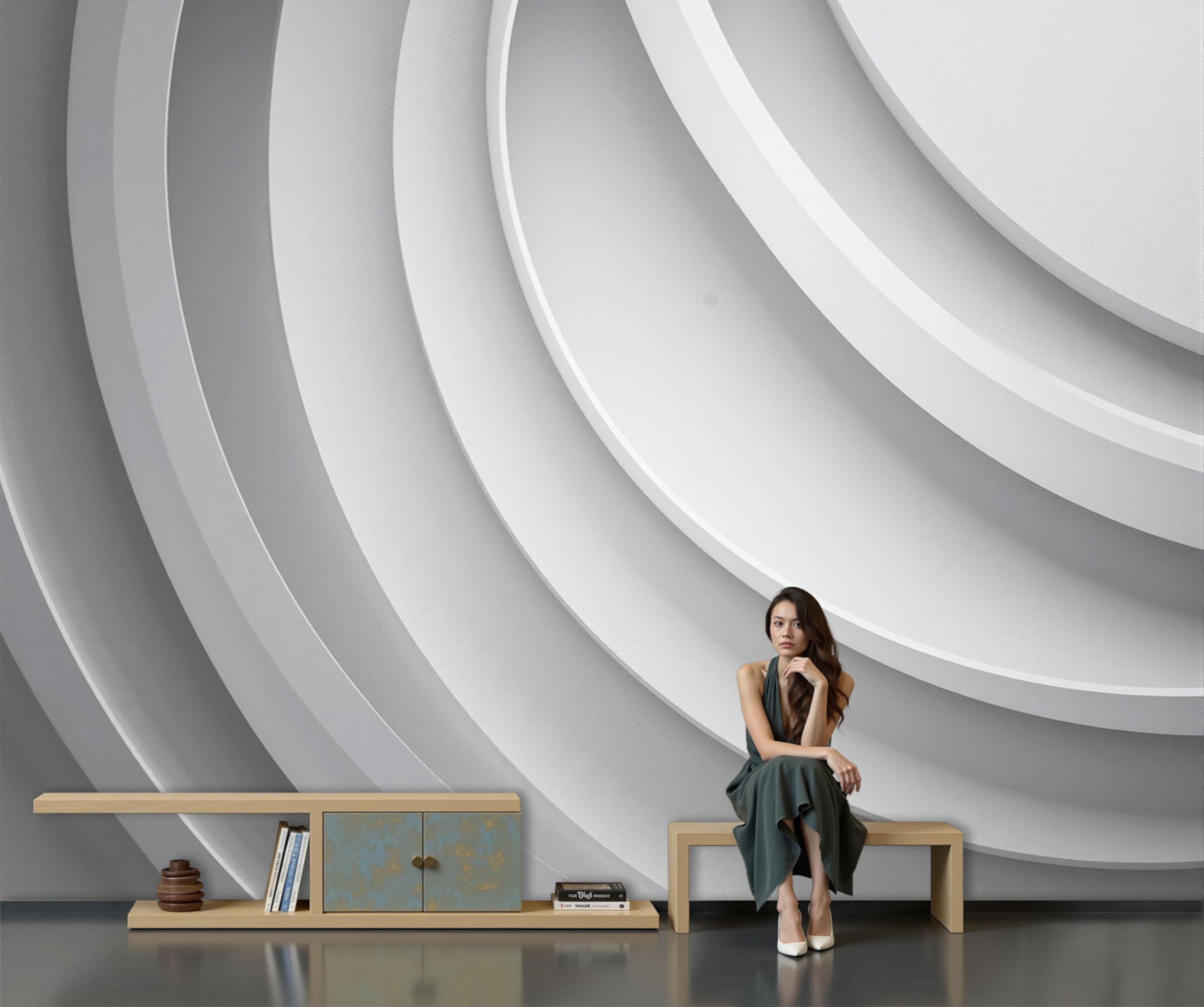 Fresque murale blanche à rayures pour créer un salon lumineux et épuré