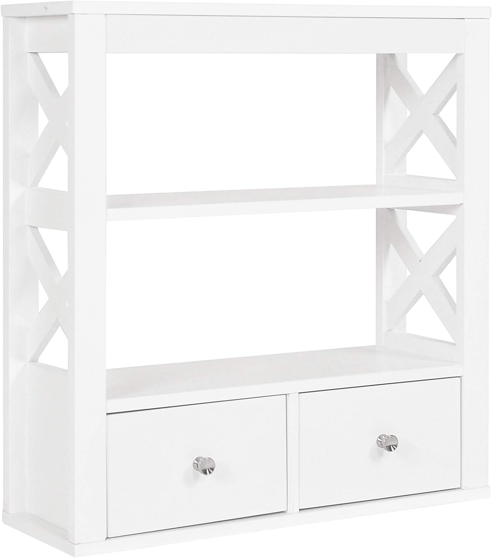 Spirich Home Modern X- Frame Bathroom Wall Cabinet with Two Drawers, Bathroom Shelf Over The Toilet Wall Mounted, White