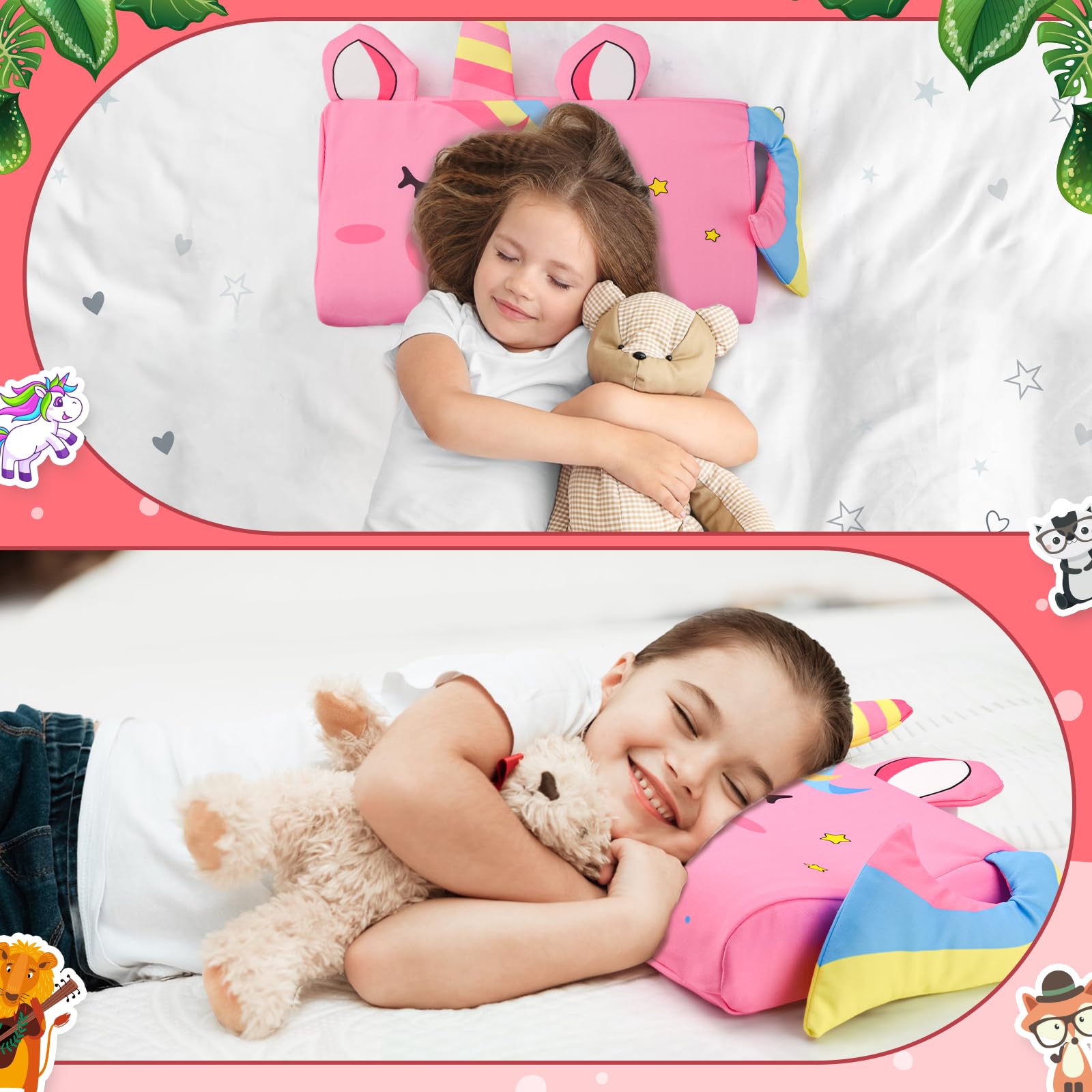 Lunalow Coussin Enfant, Oreiller Ergonomique Enfant, Respirant, Confortable, Détachable, Oreiller Sieste Maternelle vec Taie pour La Crèche, 45 x 27 cm