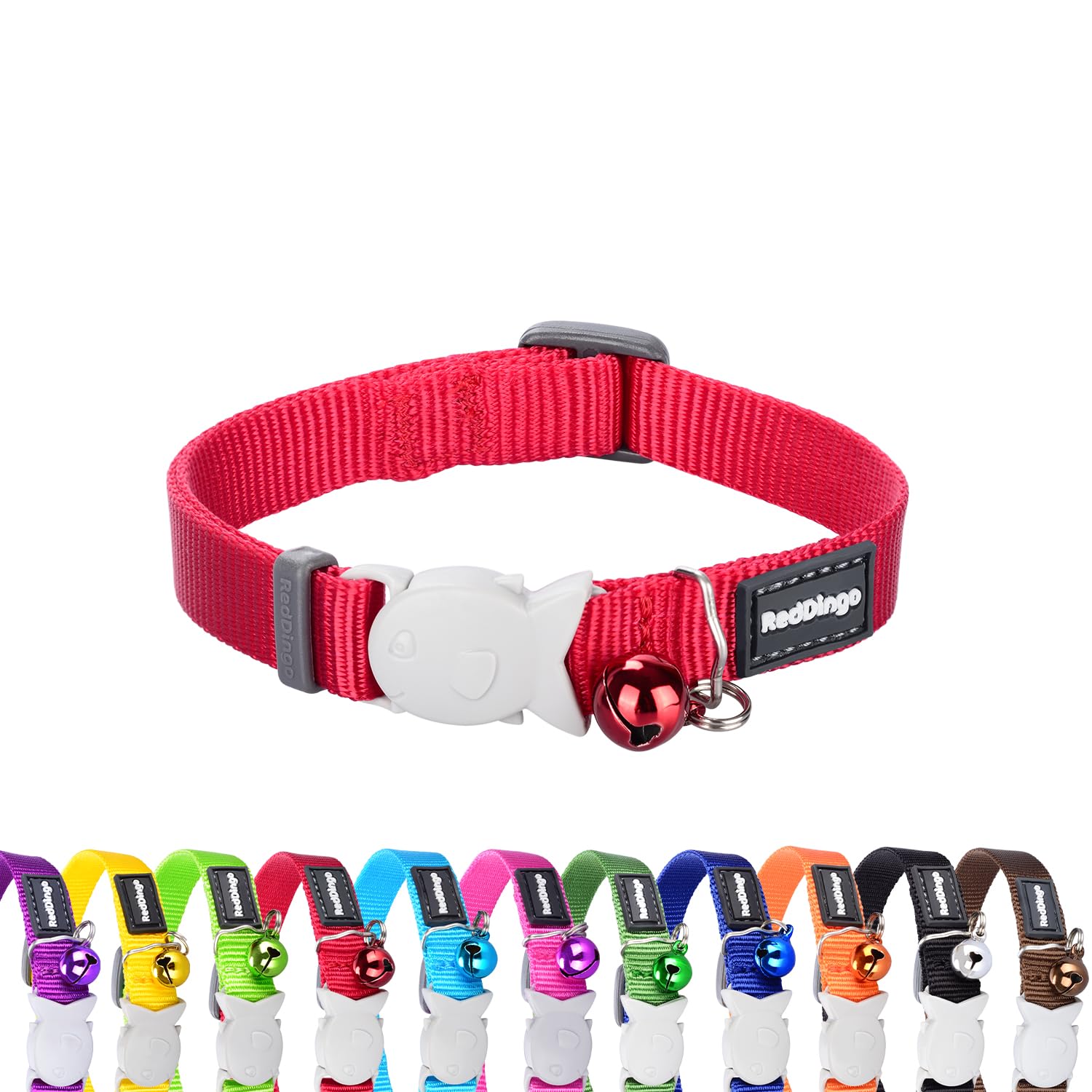 Red Dingo Classic Cat Collar – Adjustable Nylon Breakaway Safety Collar for Cats and Kittens, One Size Fits All, Soft Durable Material with Bell, Lightweight Comfortable Design – Red